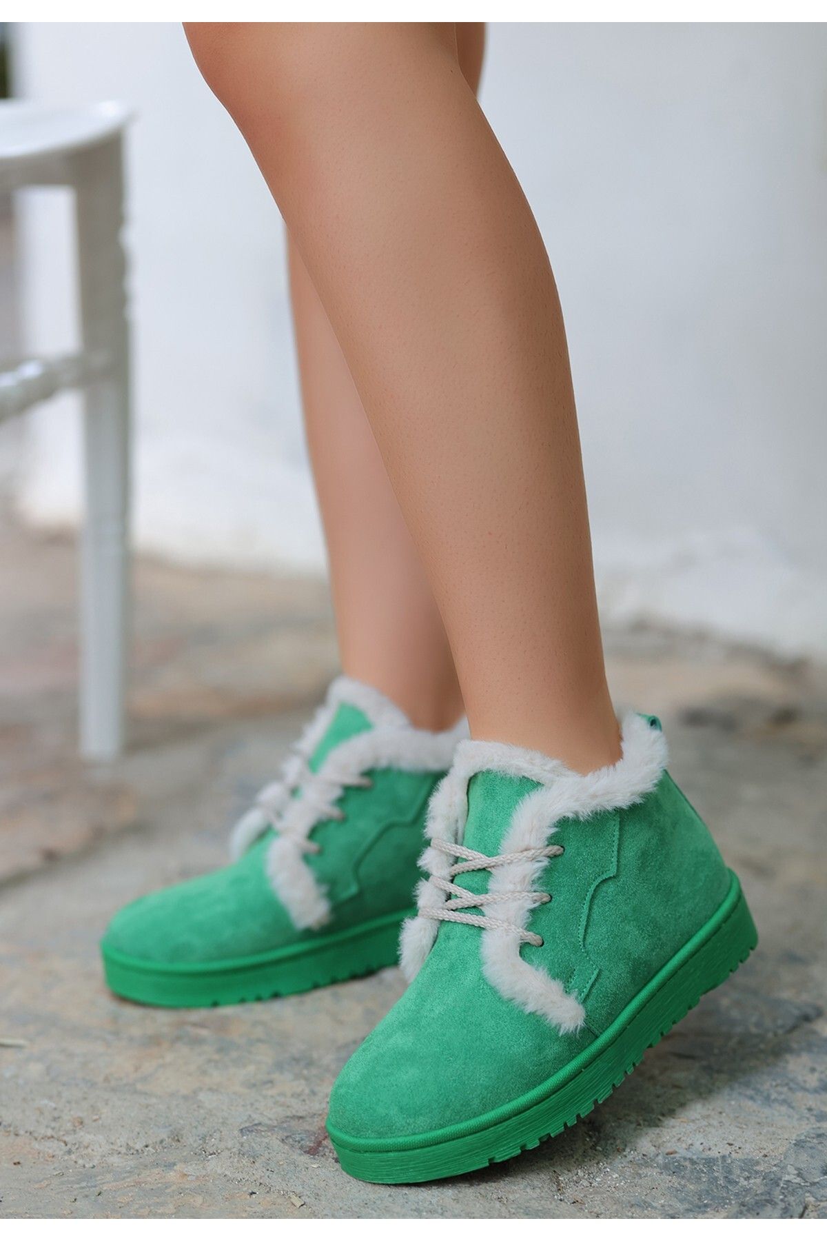 Dastrau Green Lace Suede Women s Boots Trendyol