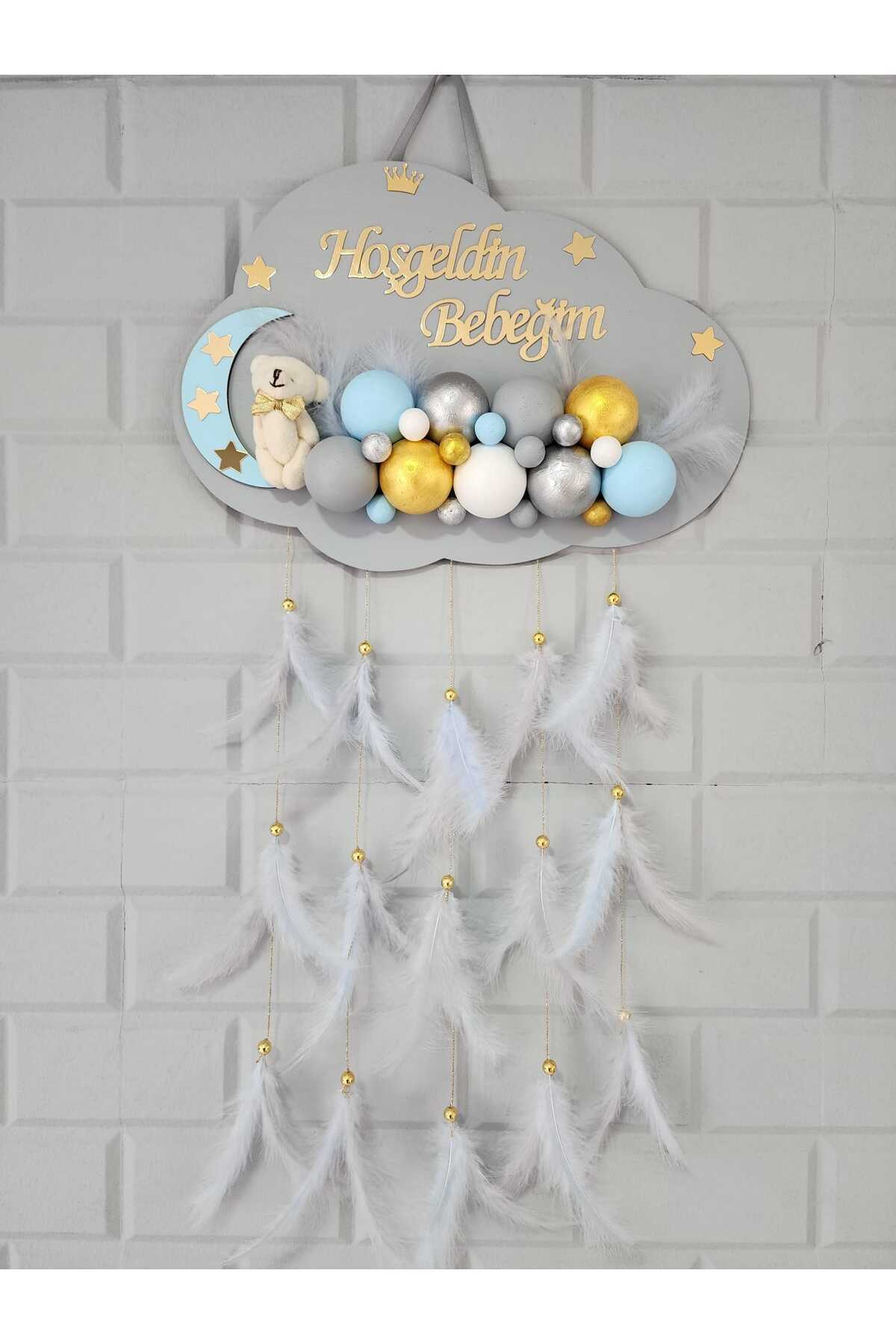 HD Different Kapı Süsü Ahşap Bulut Kapısüsü Bebek Odası Isimlik Strafor Toplu fotoğrafı 2 (önizleme)