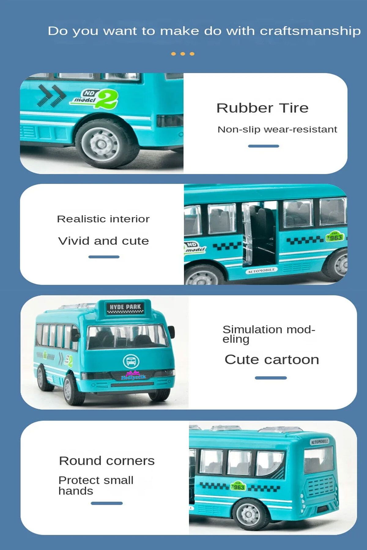 hediyecik-Frictional 4-Piece Toy Bus Set 12 cm 5