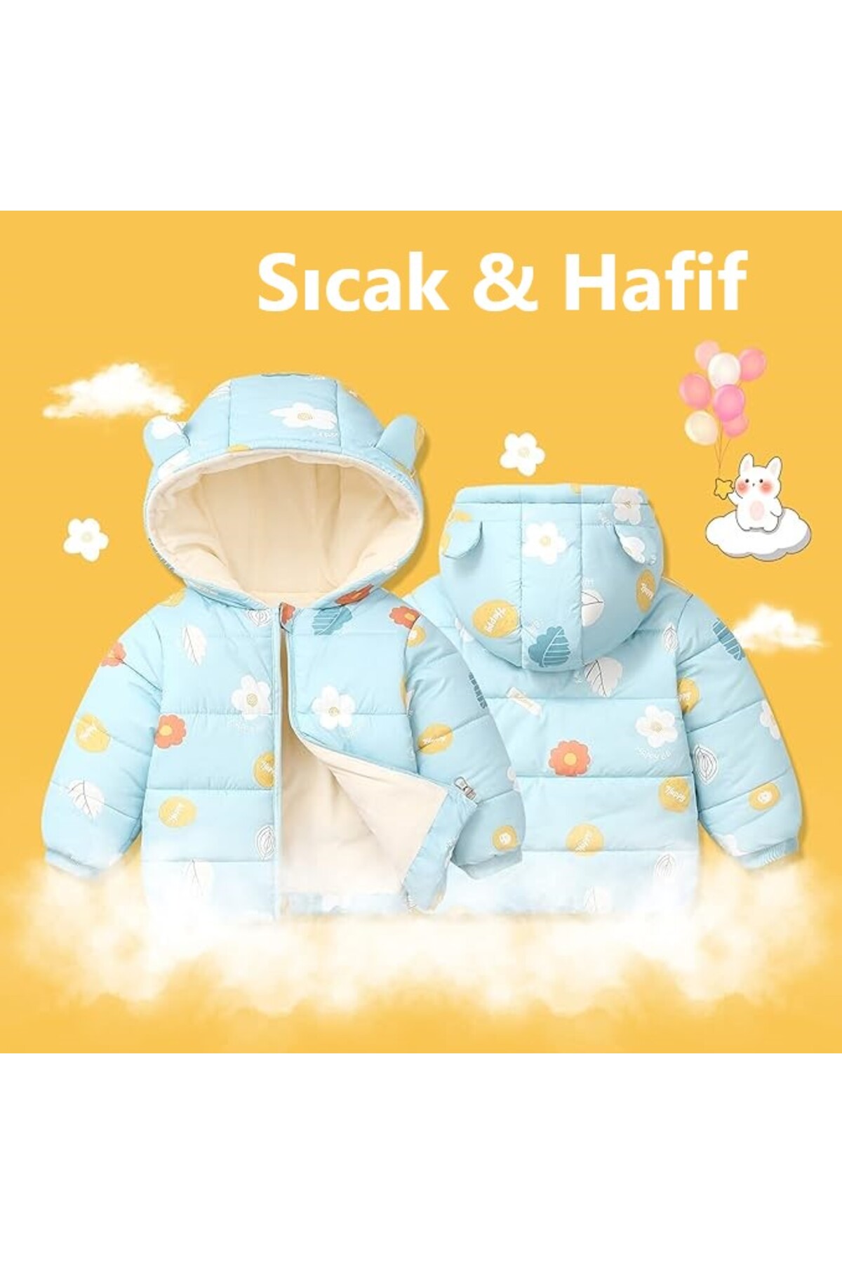 naynes Bebekler için Kışlık Montlar, Erkek ve Kız, Kapşonlu Polar Ceket (100 cm-3 Yaş / Açık Mavi) fotoğrafı 6 (önizleme)