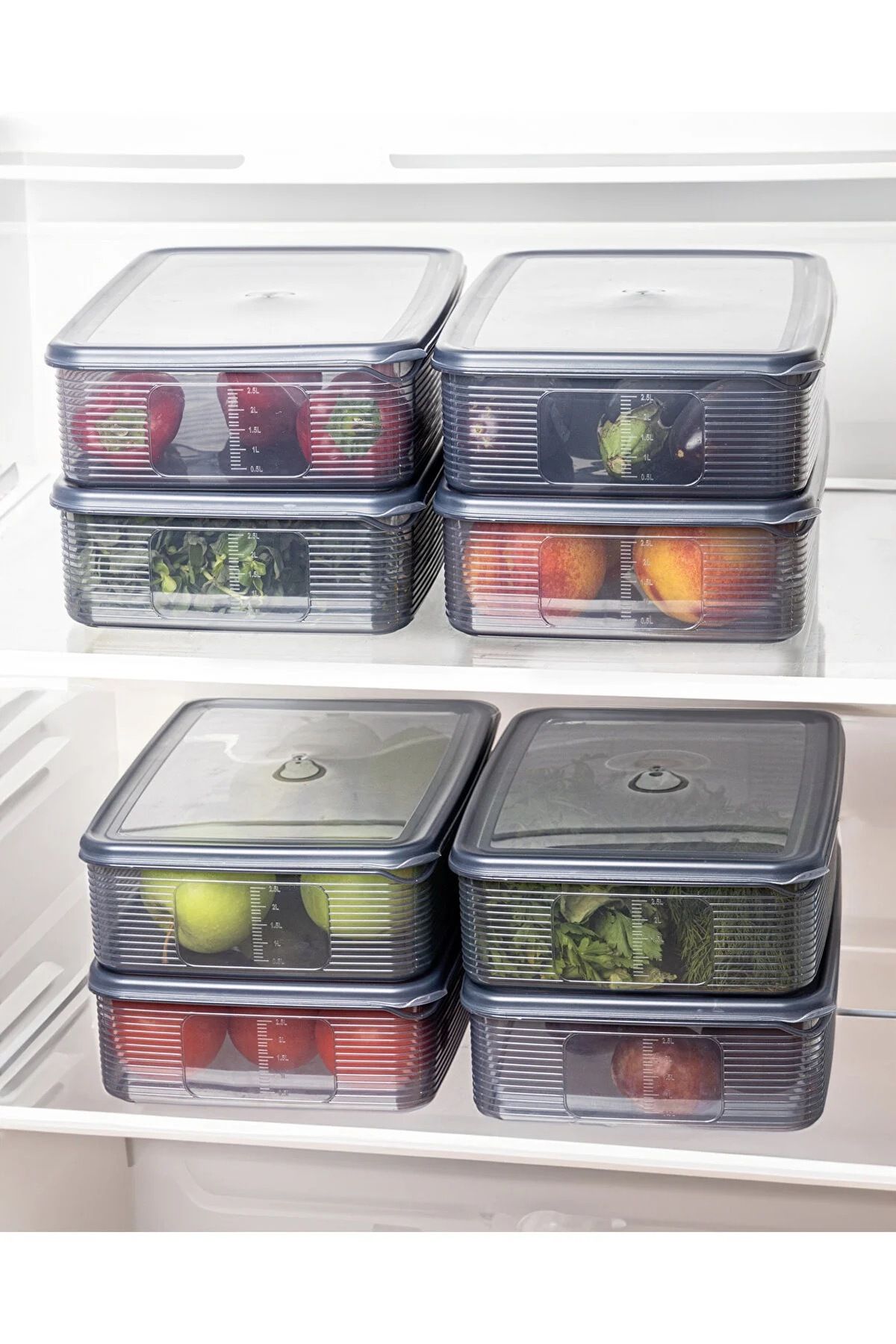 Tinsmith-Large Size Rectangular Food Storage Container Set with 6 Leak Proof Indicators 3.5 Lt ANTHRACITE 3