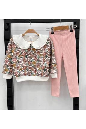 Minicim Kids Çiçekli Sweet Pembe Pantolon Takım