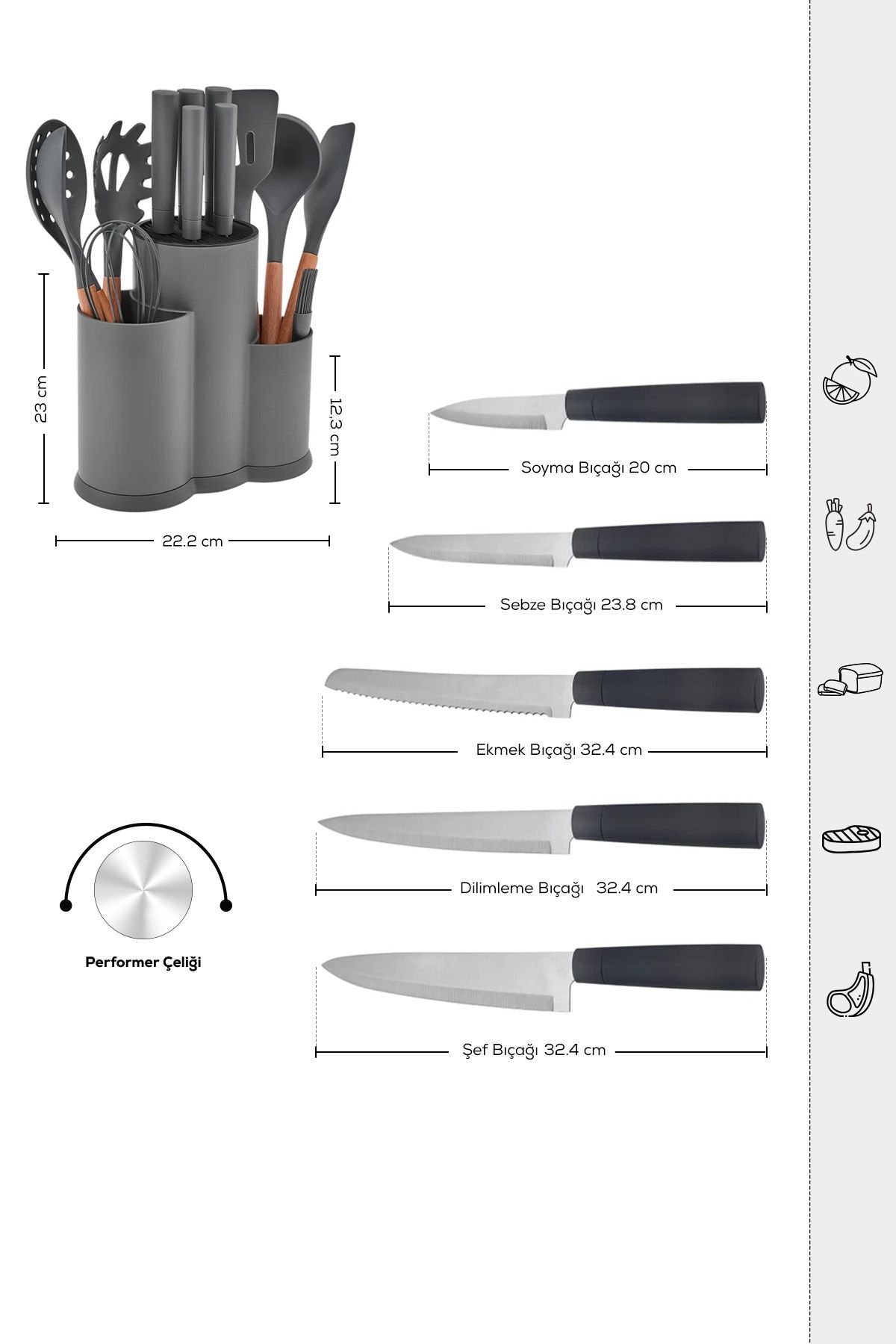 Karaca Burby 14 Piece Knife Block Set, Cream - KARACA UK