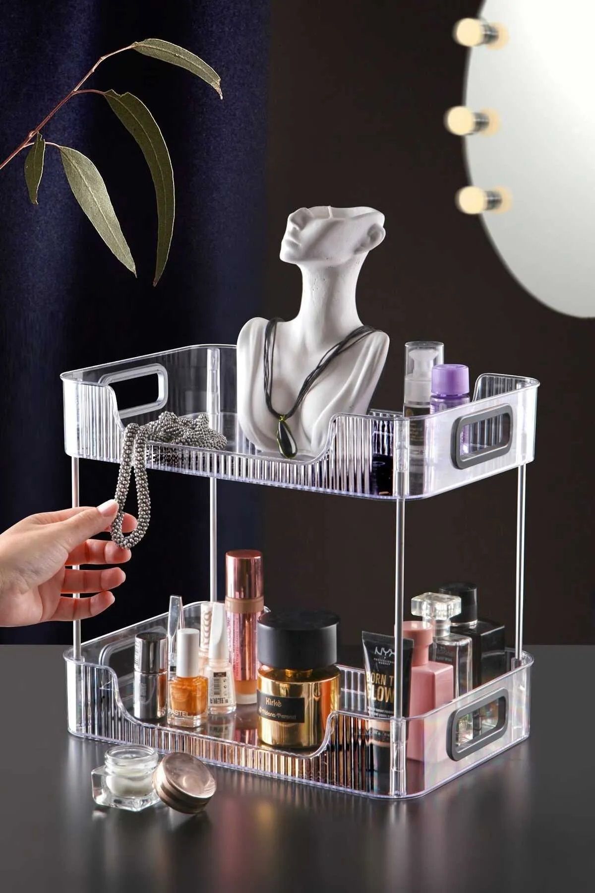 L VA Bathroom Cosmetic Jewelry Organizer Multi Purpose Organizer 2 Tier Serving Presentation Tray Kitchen and Office Shelf