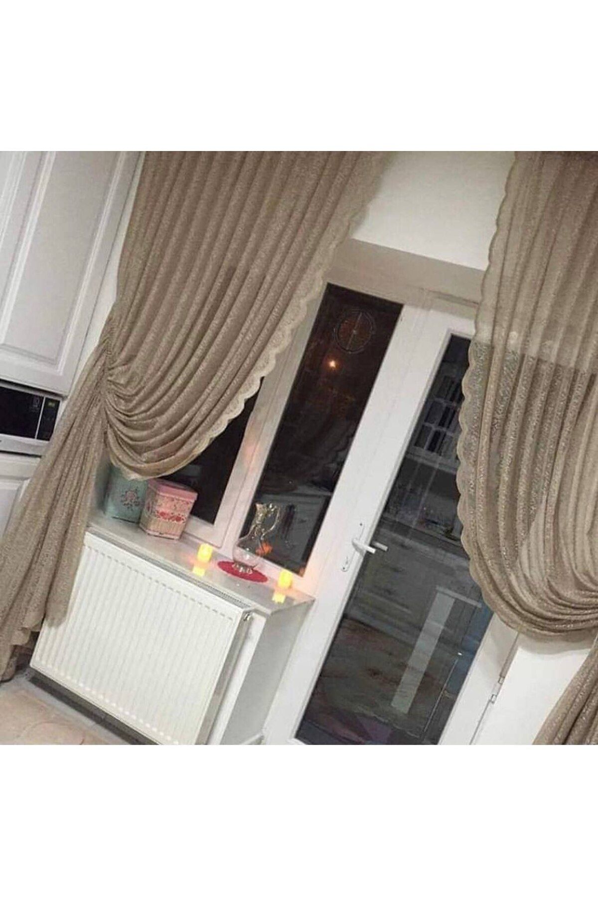 CEYLANLAR-Two Background Curtains Drawstring Mink Slub 2