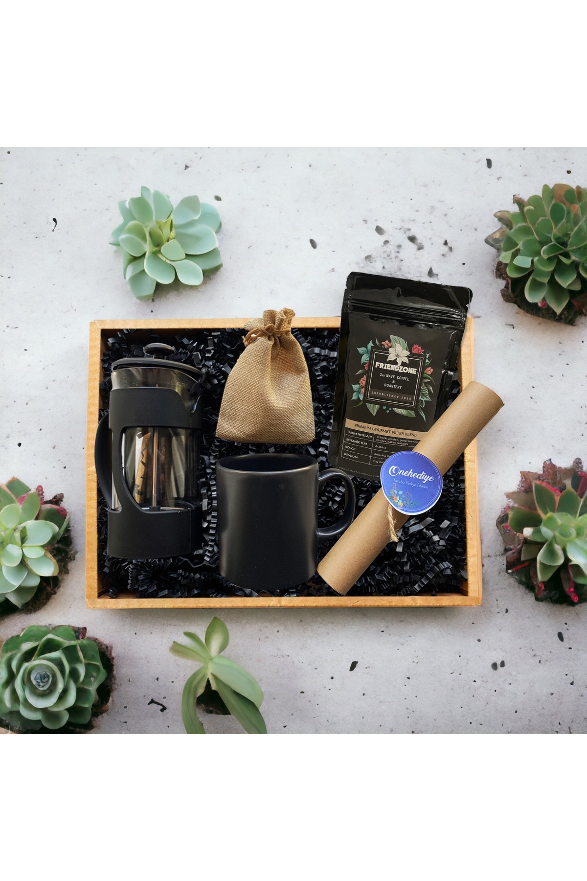 onehediye Kişiye Özel Mektuplu Filtre Kahve French Press Hediye Kutusu