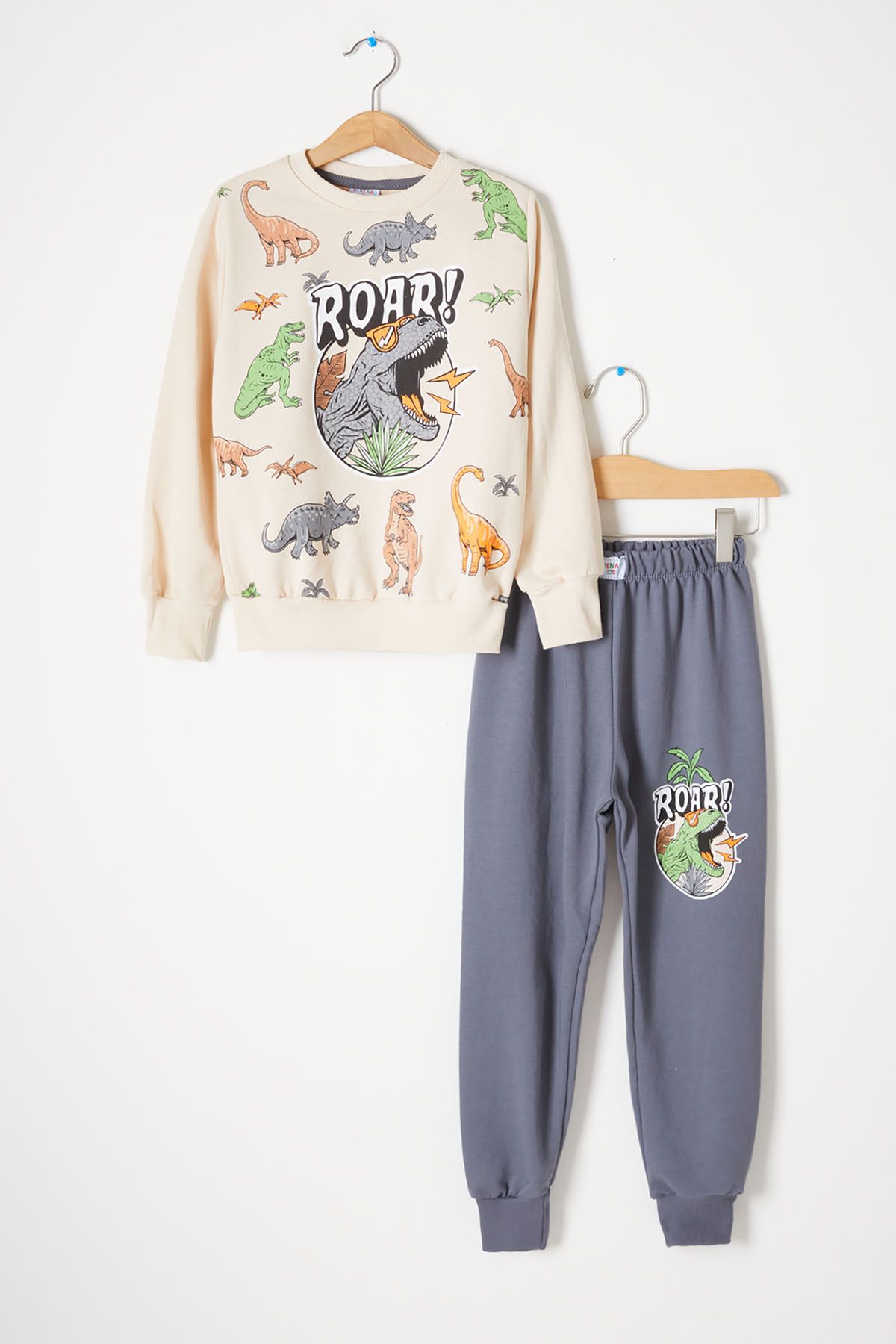 Cans n Mini Smoked Roar Dinosaur Printed Boy s Tracksuit Set 16753