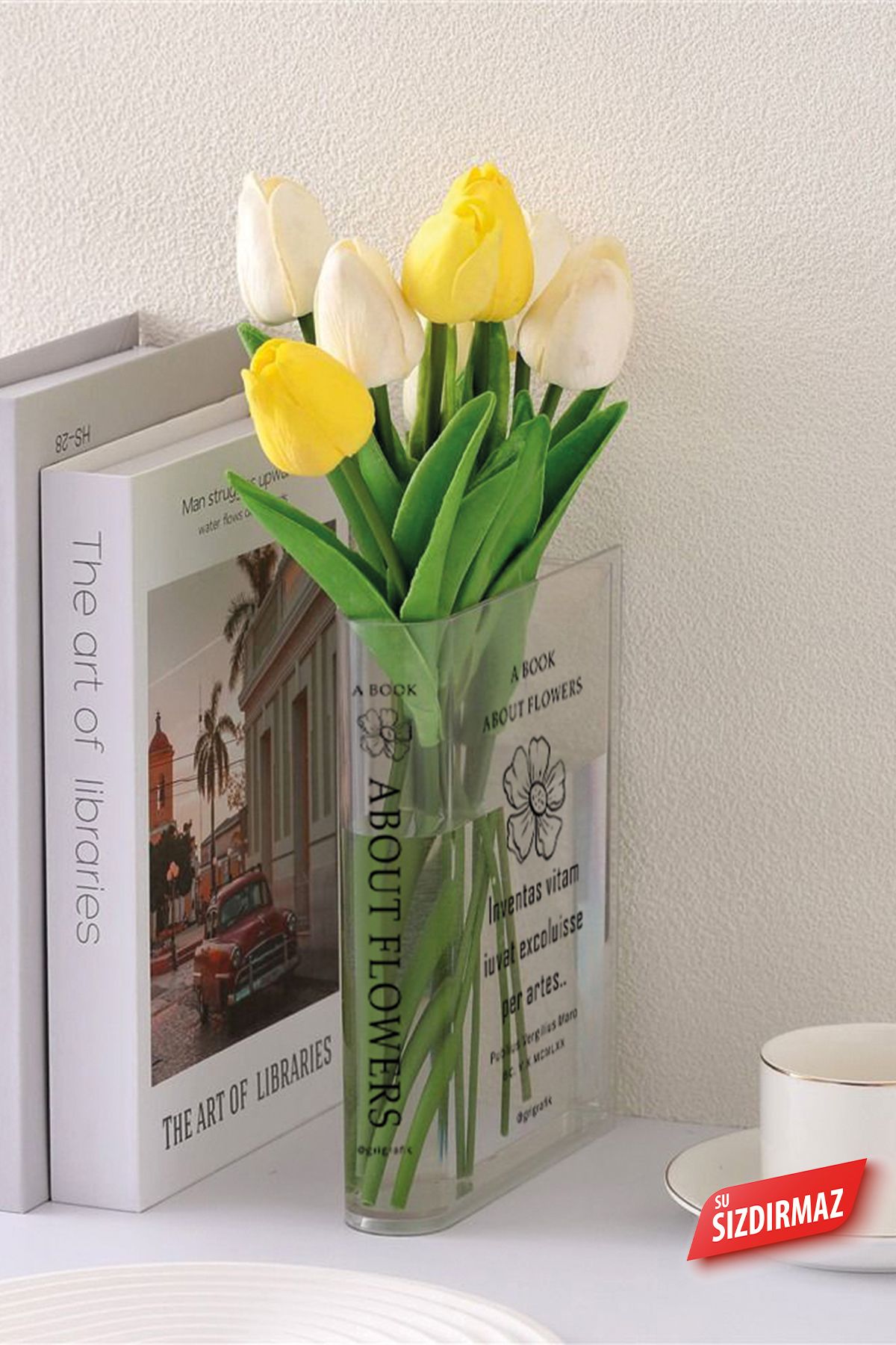 Gri Grafik Design Workshop-Daisy Pattern Printed Transparent Book Vase 8