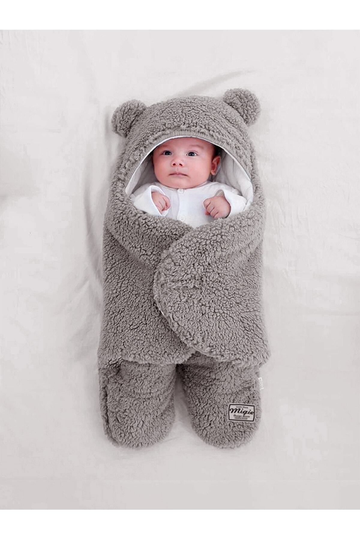 migie 0-4 Ay Bebek Dış Kundak Uyku Tulumu Kıvırcık Wellsoft Peluş Gri fotoğrafı 3 (önizleme)