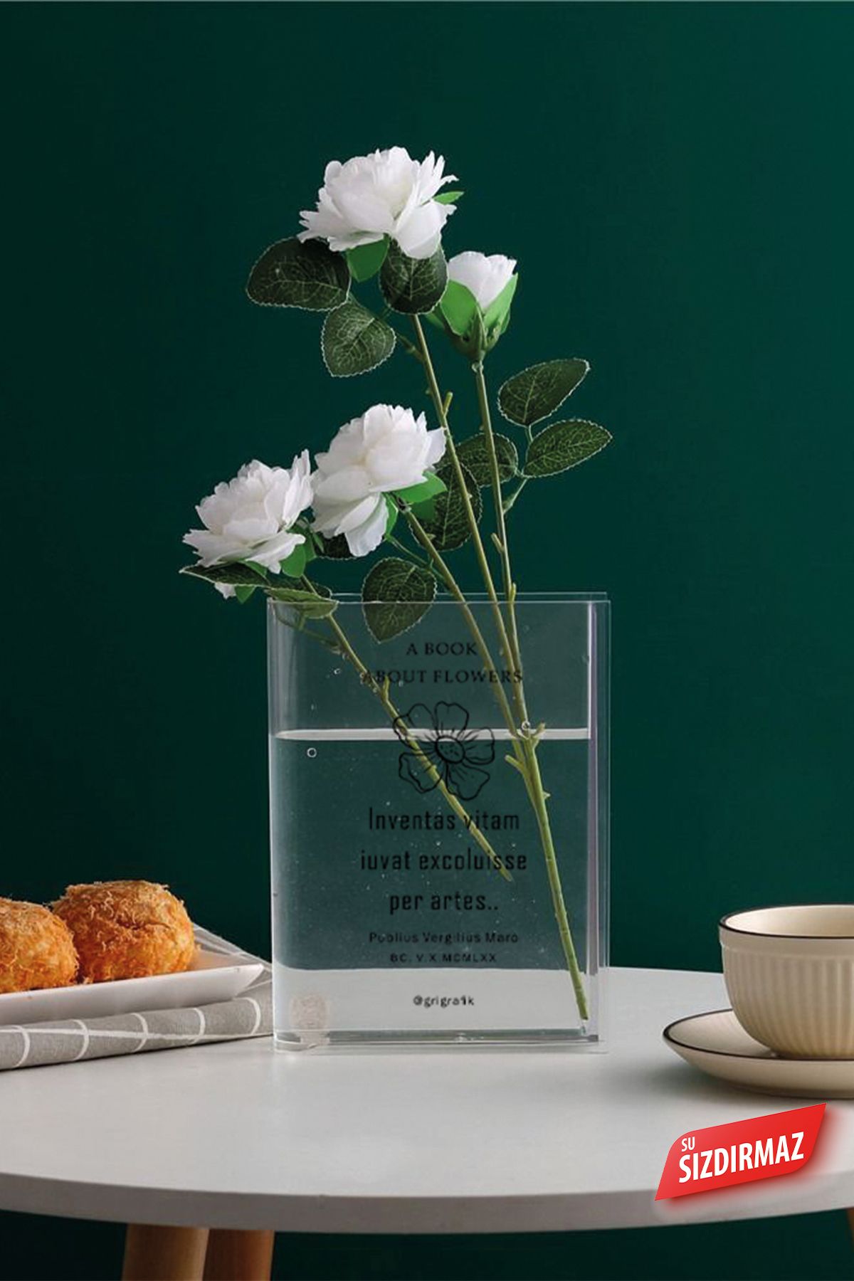 Gri Grafik Design Workshop-Daisy Pattern Printed Transparent Book Vase 5