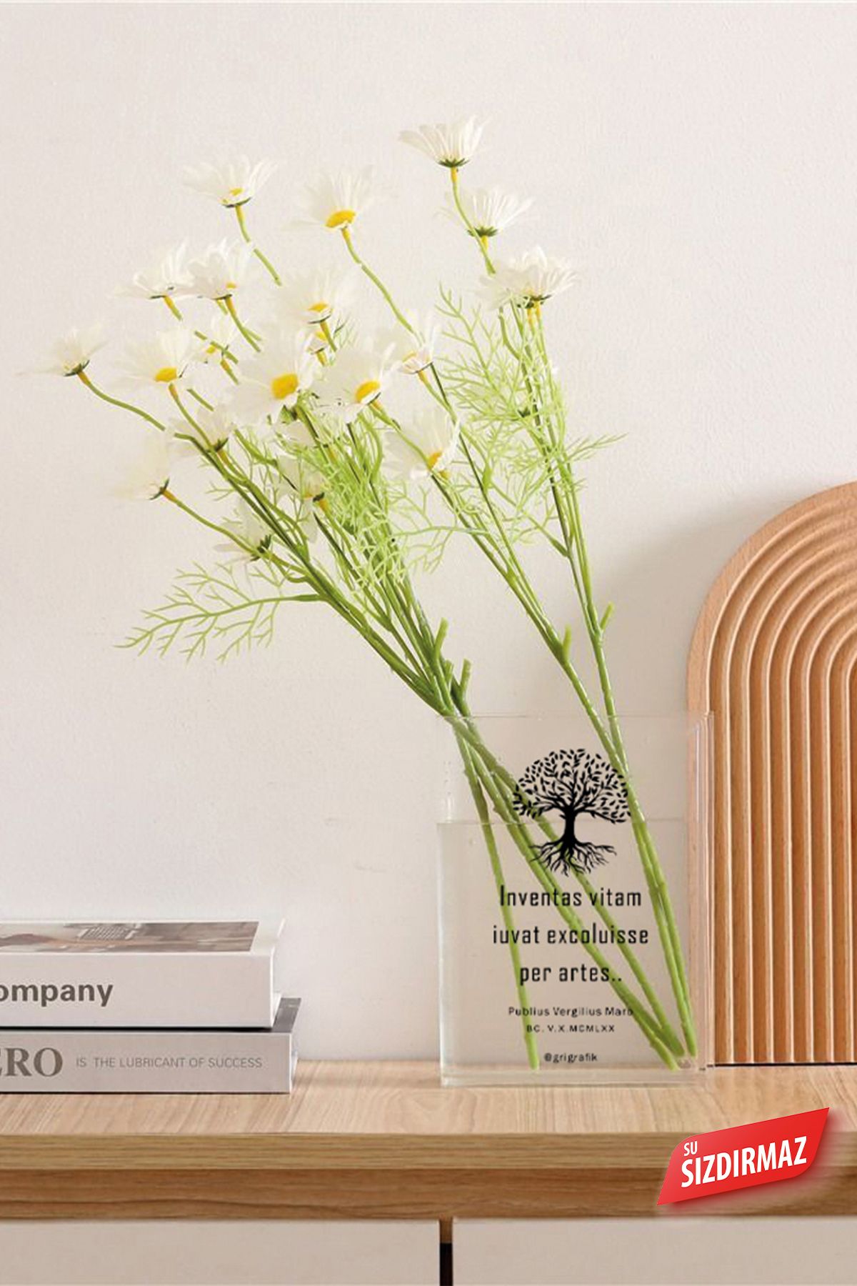 Gri Grafik Design Workshop-Transparent Acrylic Book Vase - Floral Pattern, Desktop Transparent 2