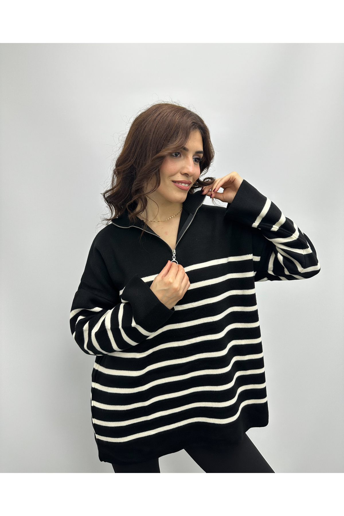 Fermuarlı Oversize Triko