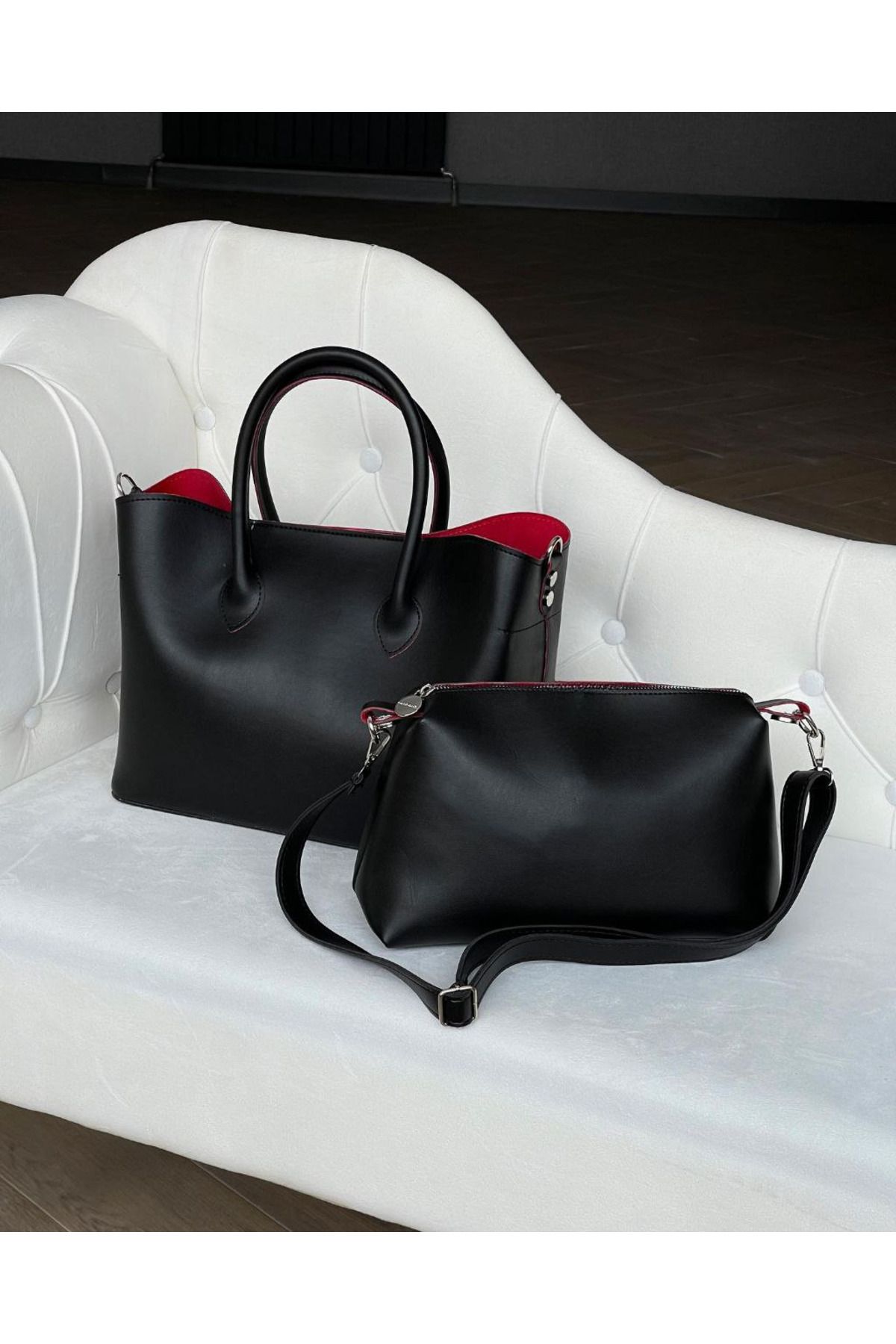 GKN BAG Black Women s Red Quality Leather Double Handle and