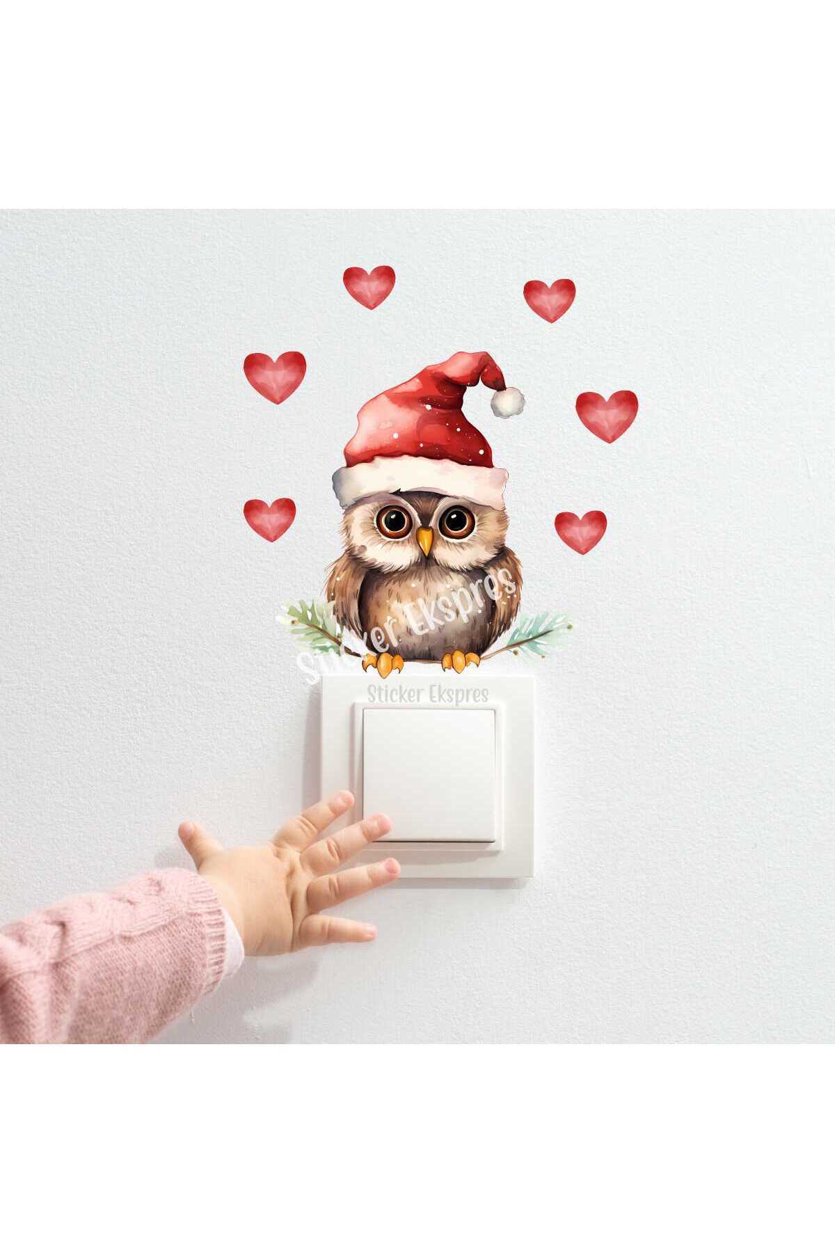 Sticker Ekspres Sevimli Baykuş Ve Kalpler K15 Yılbaşı Yeni Yıl Priz Sticker fotoğrafı 2 (önizleme)