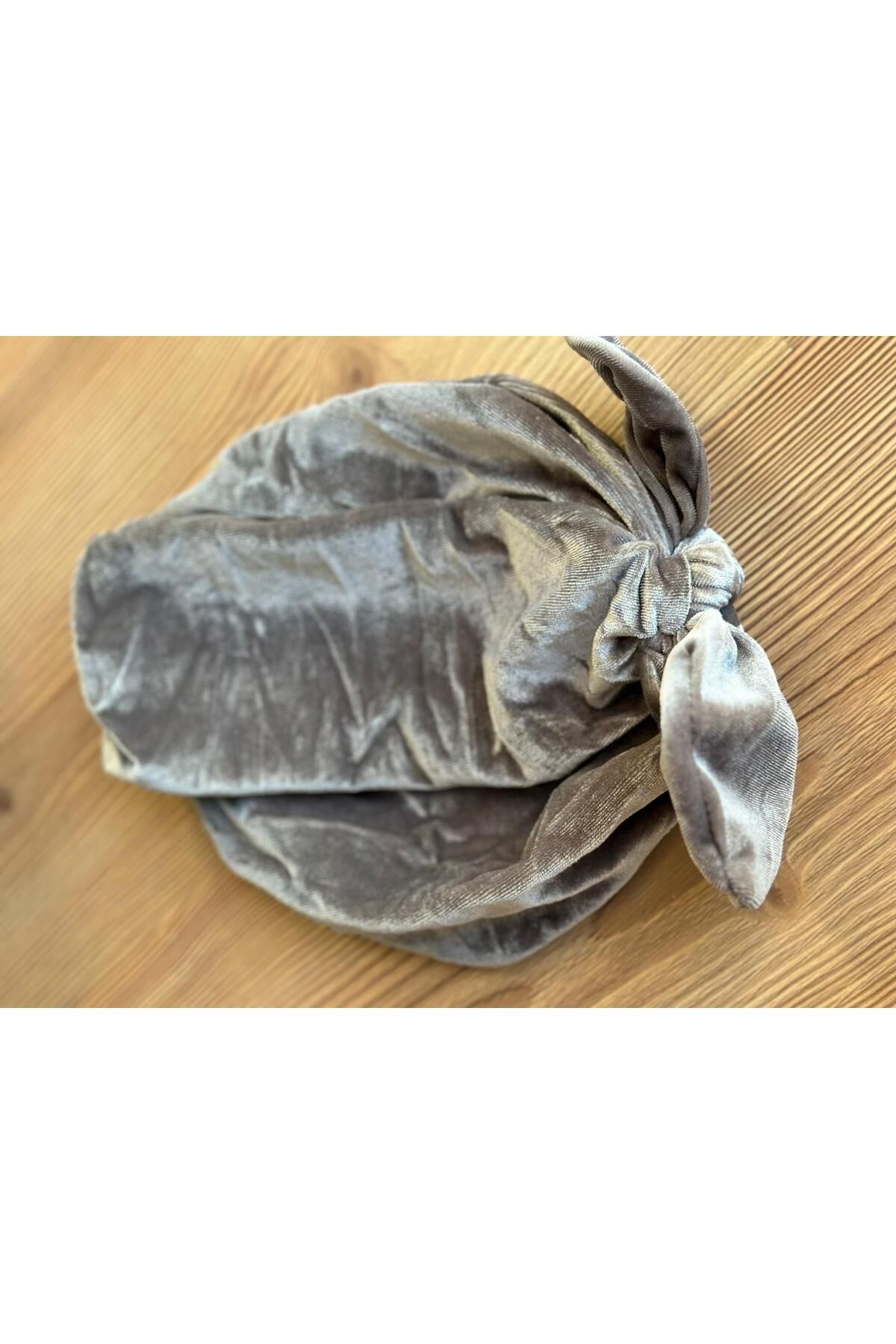 QUEEN AKSESUAR-Luxury velvet female child wire-knot adjustable bow hair cap scarf grey 4