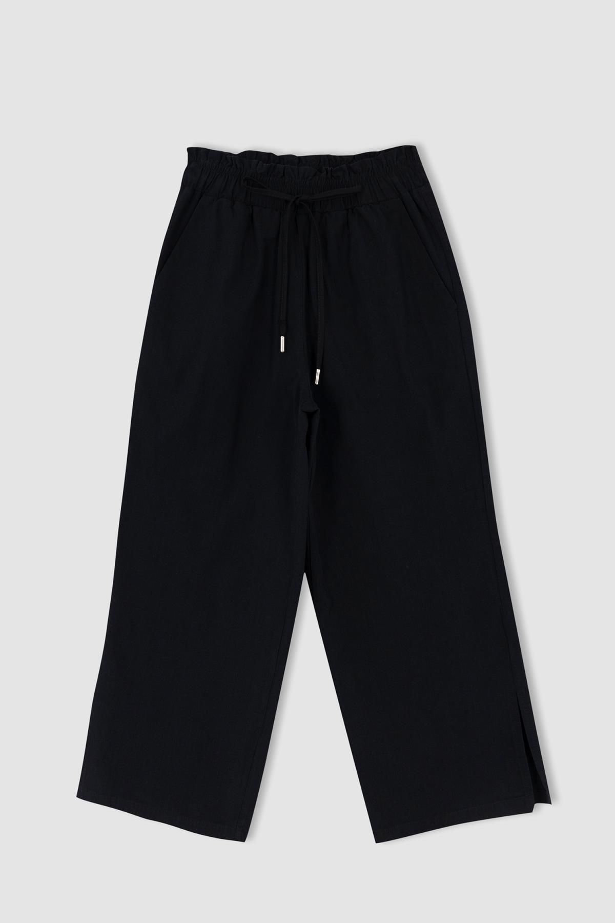 DeFacto-Παντελόνι από λινό look Capri 100% βαμβακερό με φαρδιές τσέπες 6