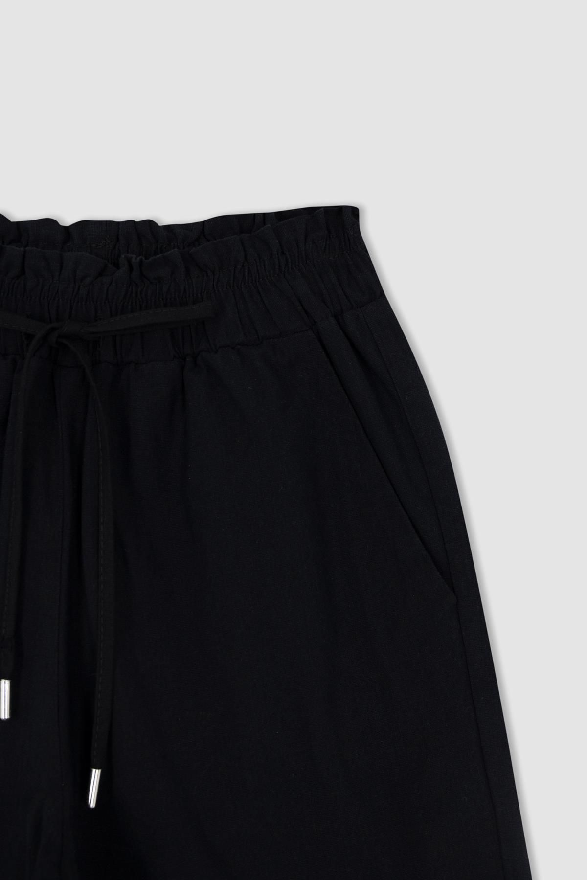 DeFacto-Παντελόνι από λινό look Capri 100% βαμβακερό με φαρδιές τσέπες 7