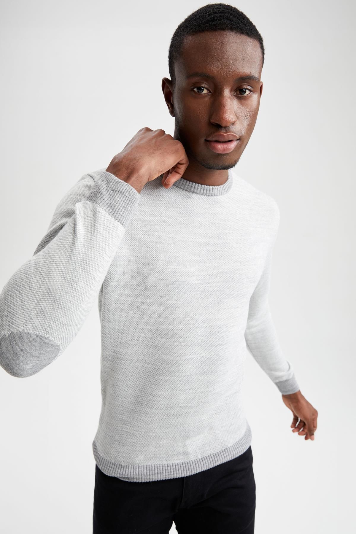 DeFacto-Slim Fit Slim Fit Strickpullover mit Rundhalsausschnitt und detaillierten Ärmeln R1110az22wn 6