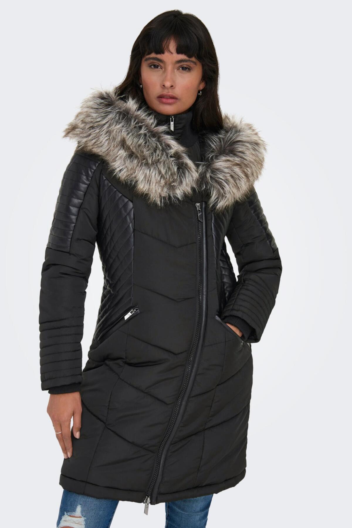 Chaqueta ONLY Onlcamilla Con Capucha De Pelo - Para Mujer - Talla XS - Color Verde Oscuro - Estilo Danés Moderno