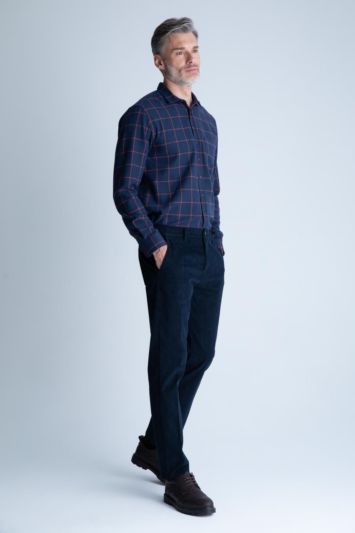 پیراهن مردانه آبی سرمه ای دفکتو | Y4184AZ22WN اورجینال - تصویر 2