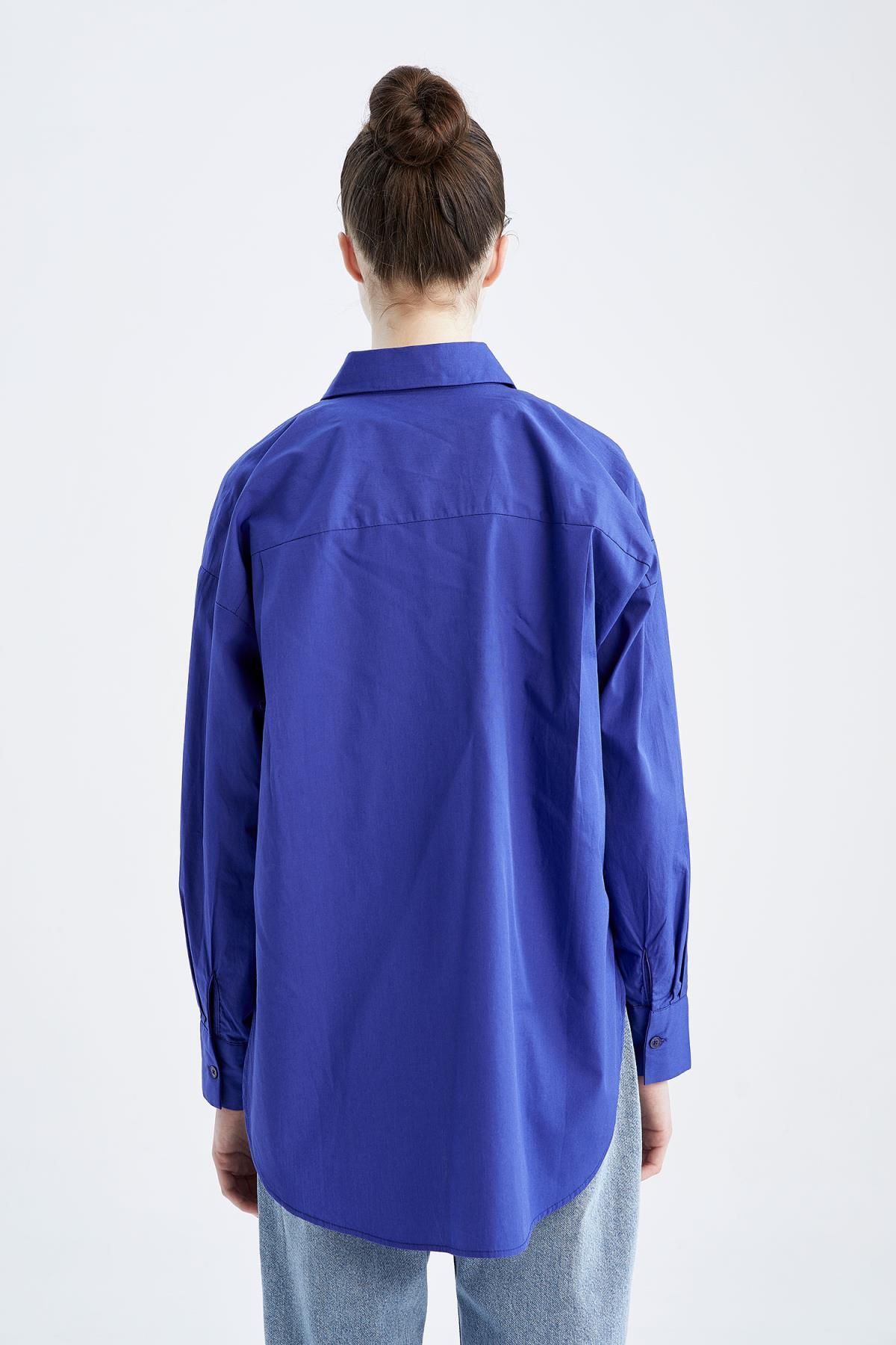 DeFacto-100 % Baumwolle, Oversize-Popeline mit weitem Schnitt, Basic-Tunika mit langen Ärmeln, T5494az22au 5