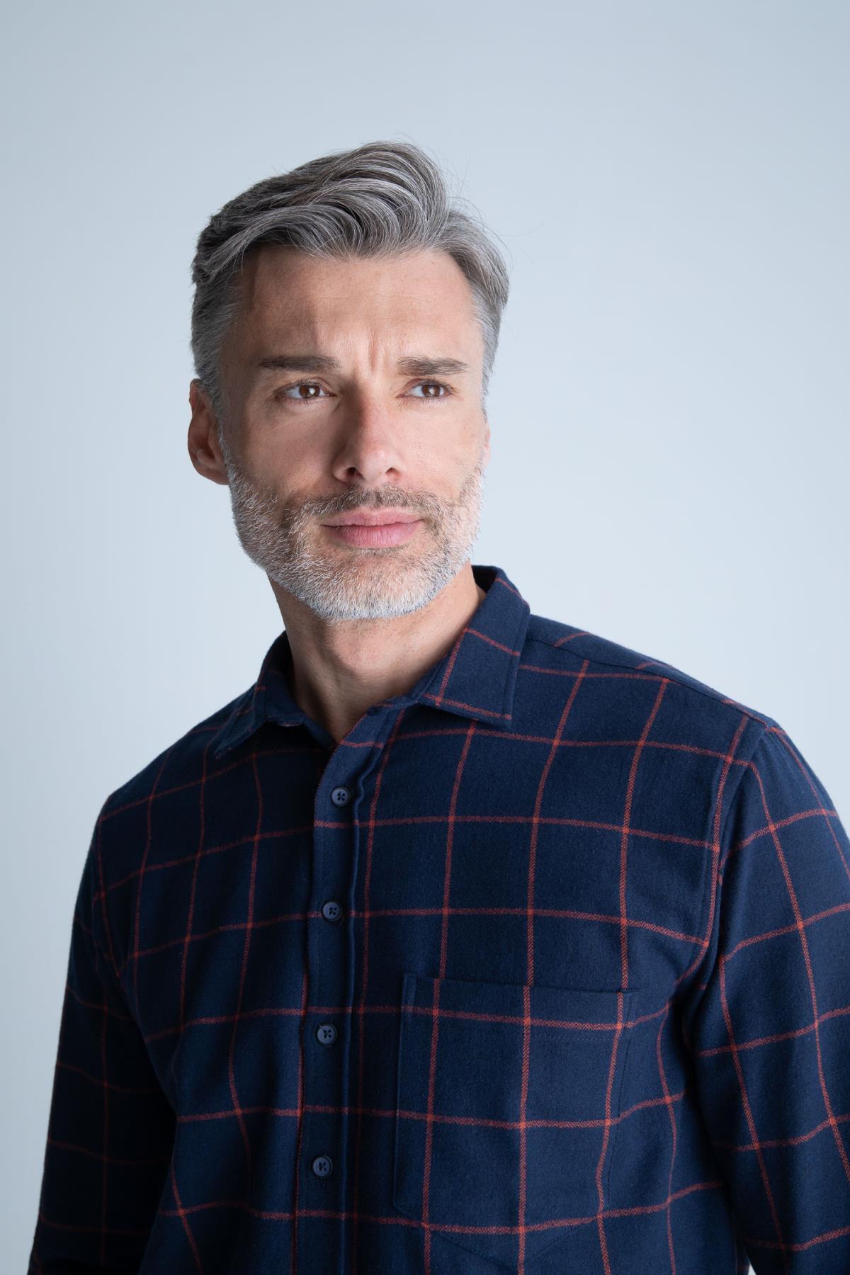 پیراهن مردانه آبی سرمه ای دفکتو | Y4184AZ22WN اورجینال - تصویر 4