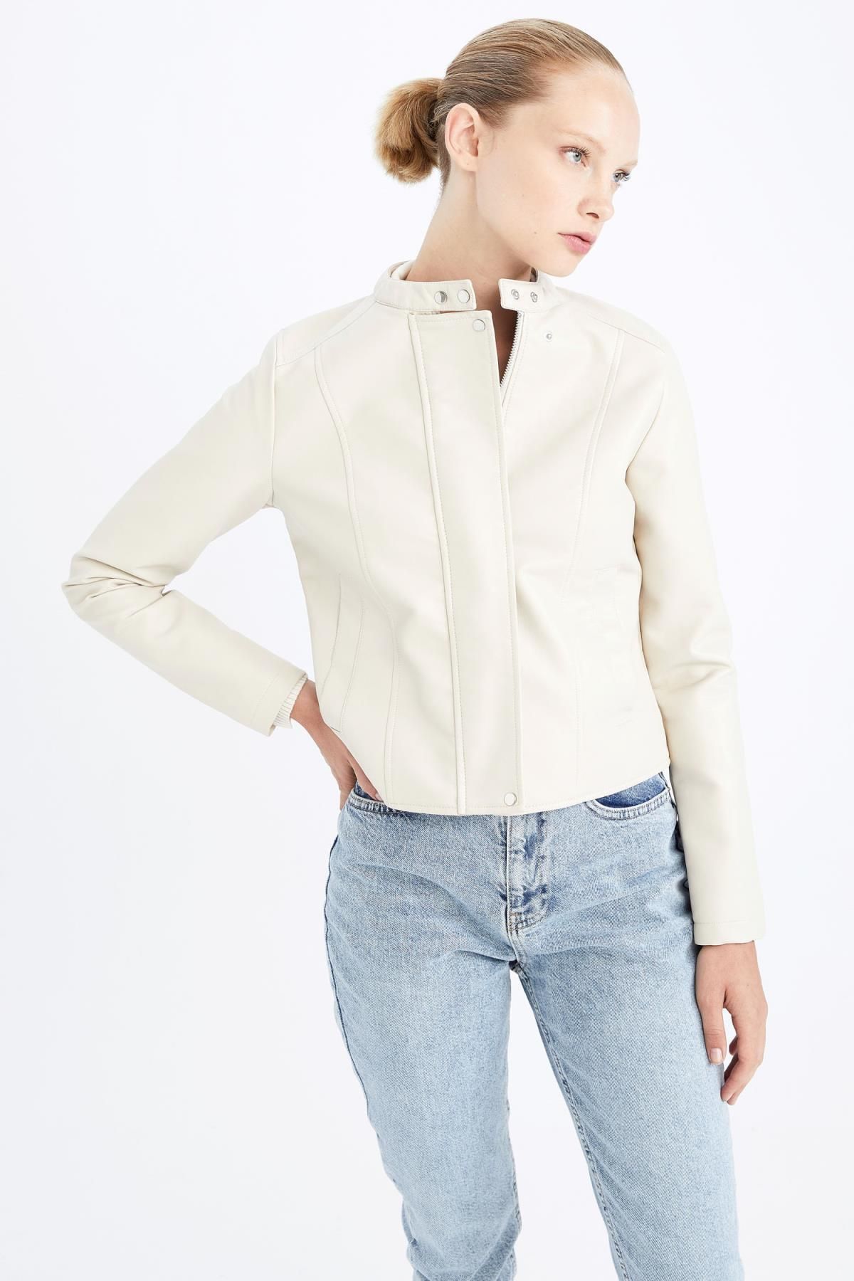 DeFacto-Water Repellent Faux Leather Biker Jacket 3