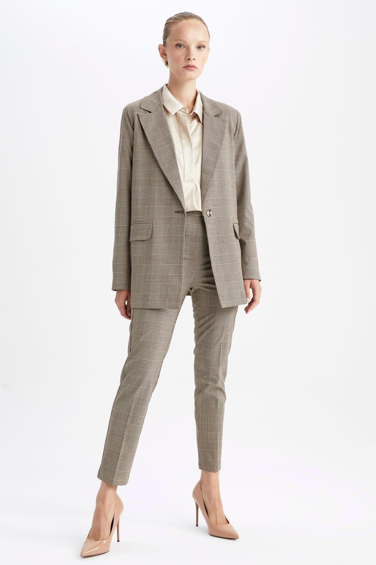 DeFacto-Regular Fit Checkered Single Button Blazer Jacket 4