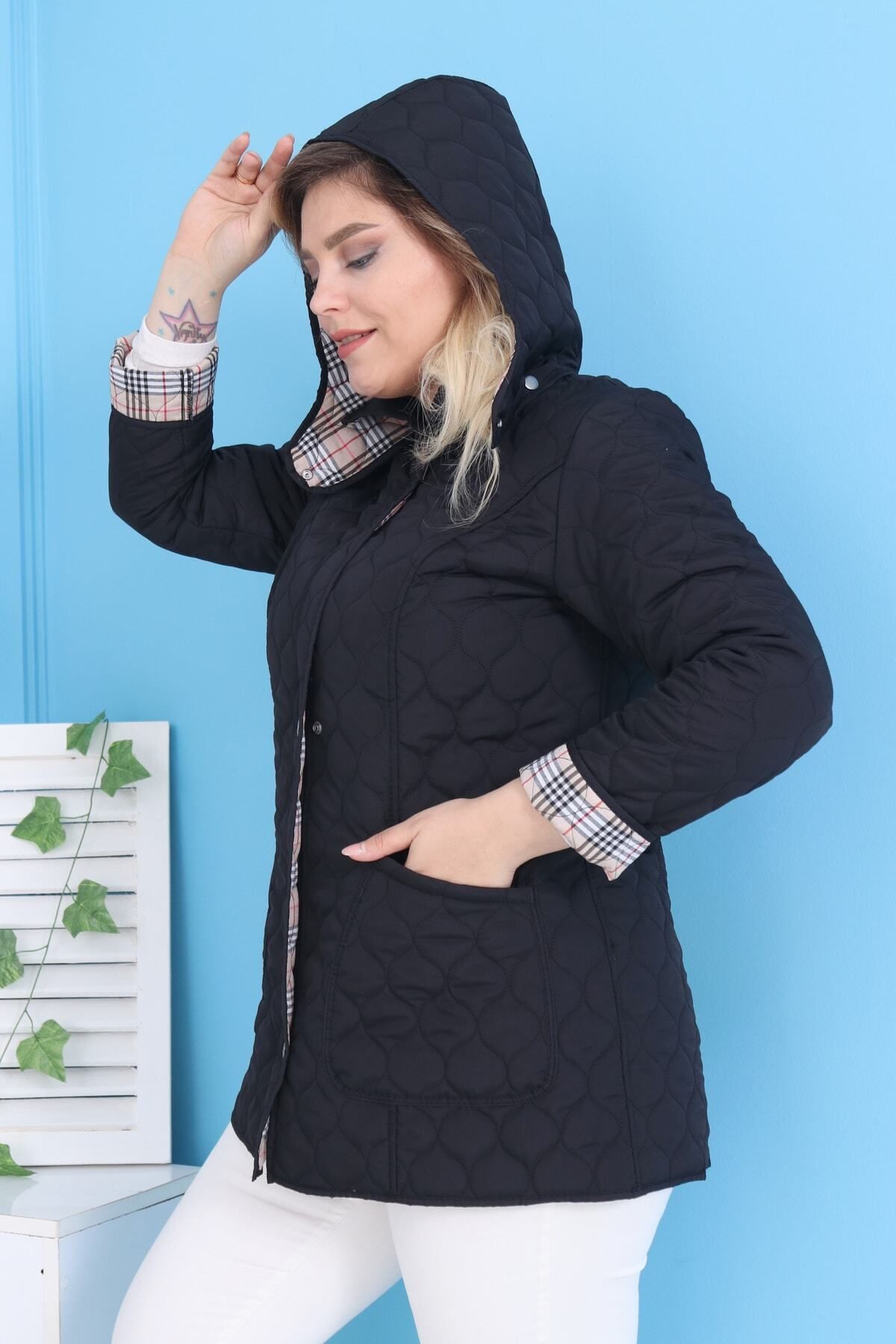 TUTveAL Collection Women s Spring Hooded Black Quilted Coat with