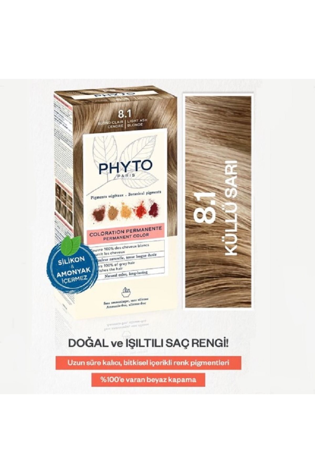 Phyto رنگ موی گیاهی دائمی بدون آمونیاک کالر شماره ۸.۱ رنگ بلوند خاکستری