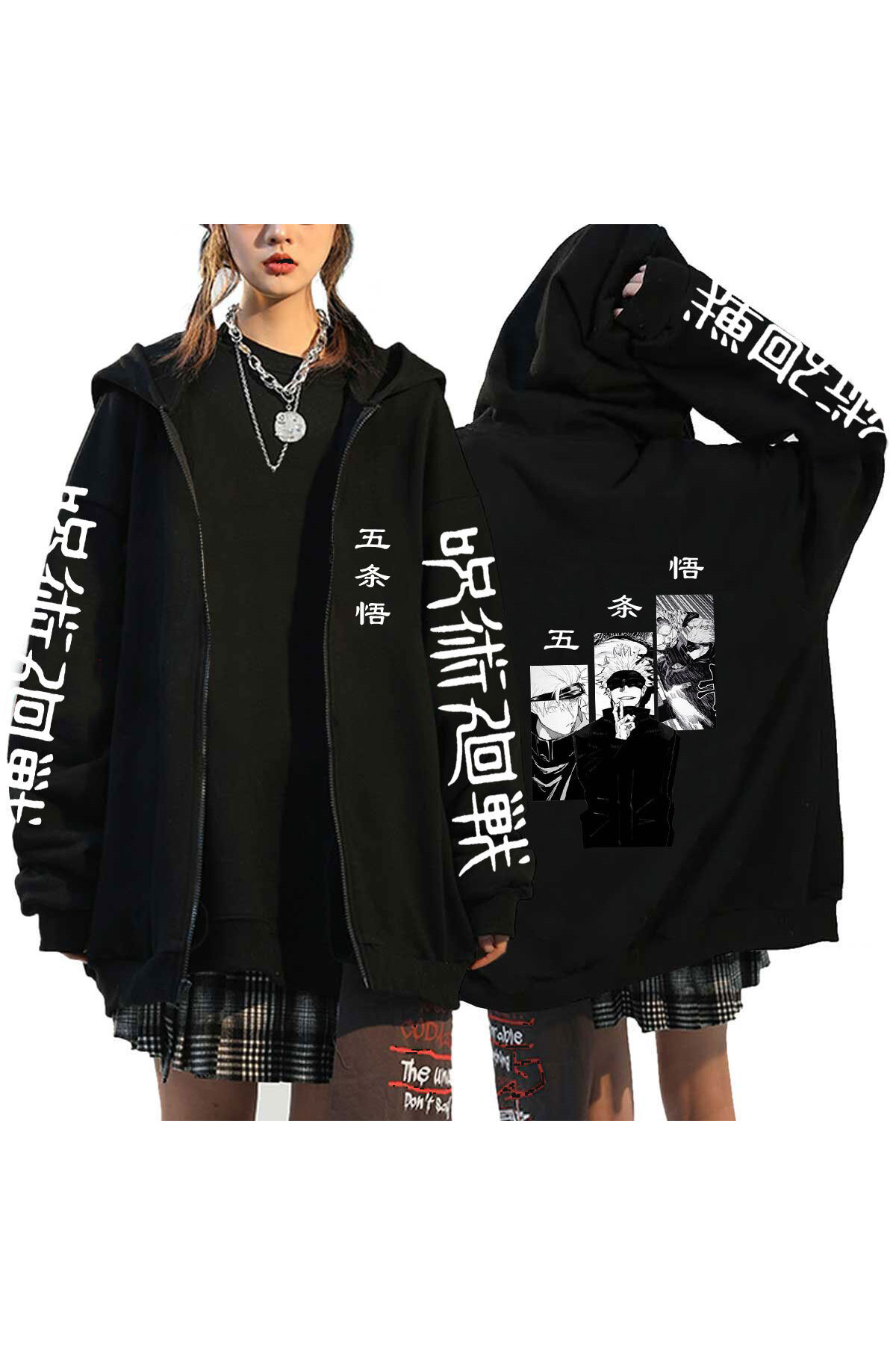 GALASHOP Unisex Jujutsu Kaisen Sweatshirts Gojo Satoru Fermuarlı