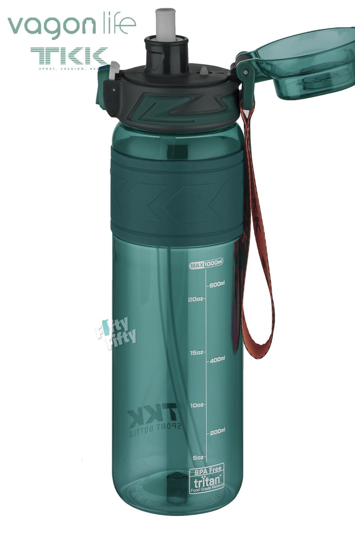 Vagonlife-TKK 1000 ML Dual Use Tritan Water Bottle with Straw/Comfortable Drinking Bpa Free with Carrying Strap FFTKK102 2