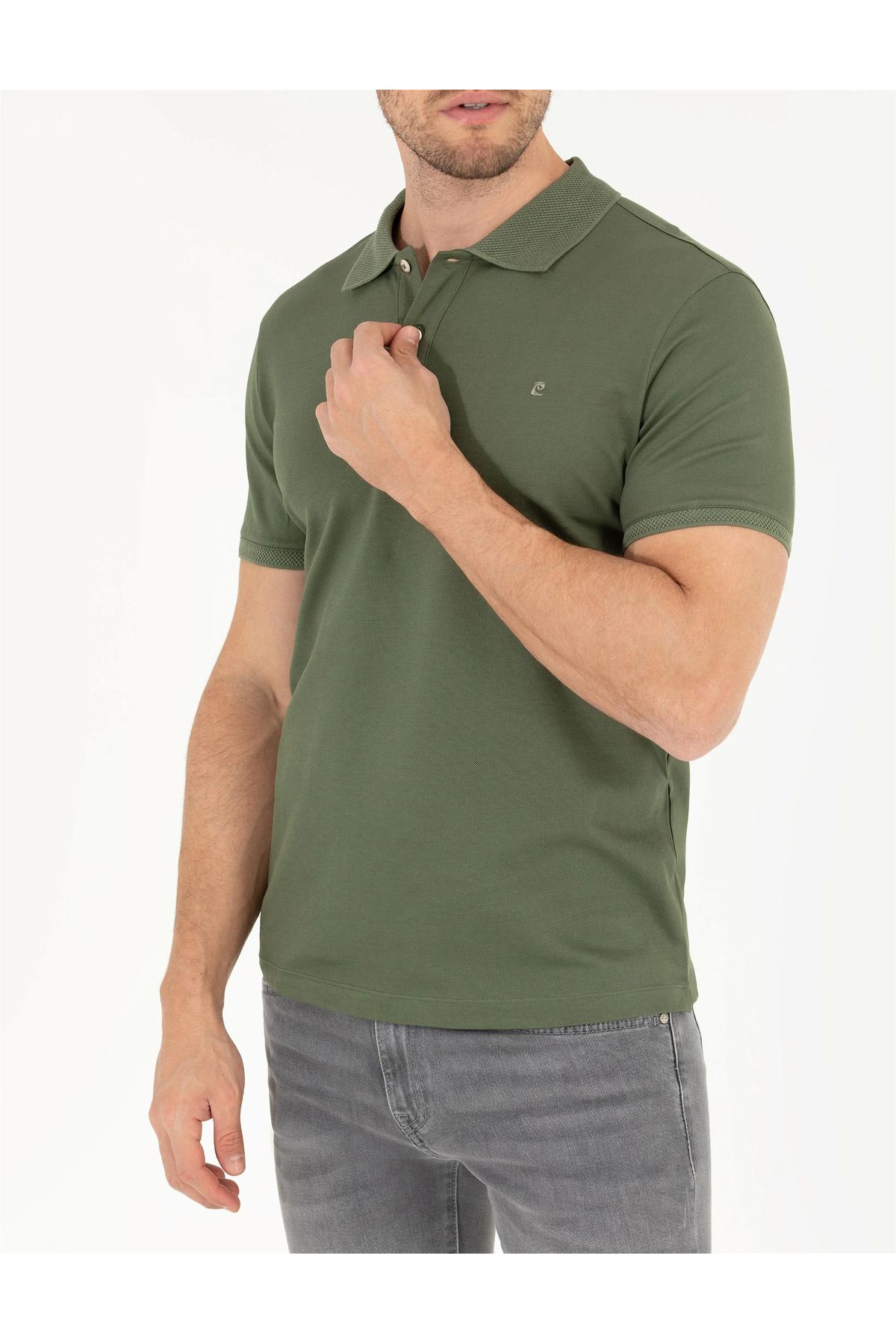 تی شرت یقه پولو سبز مردانه باریک مرسریز G021SZ011.000.1567290.VR054 Pierre Cardin