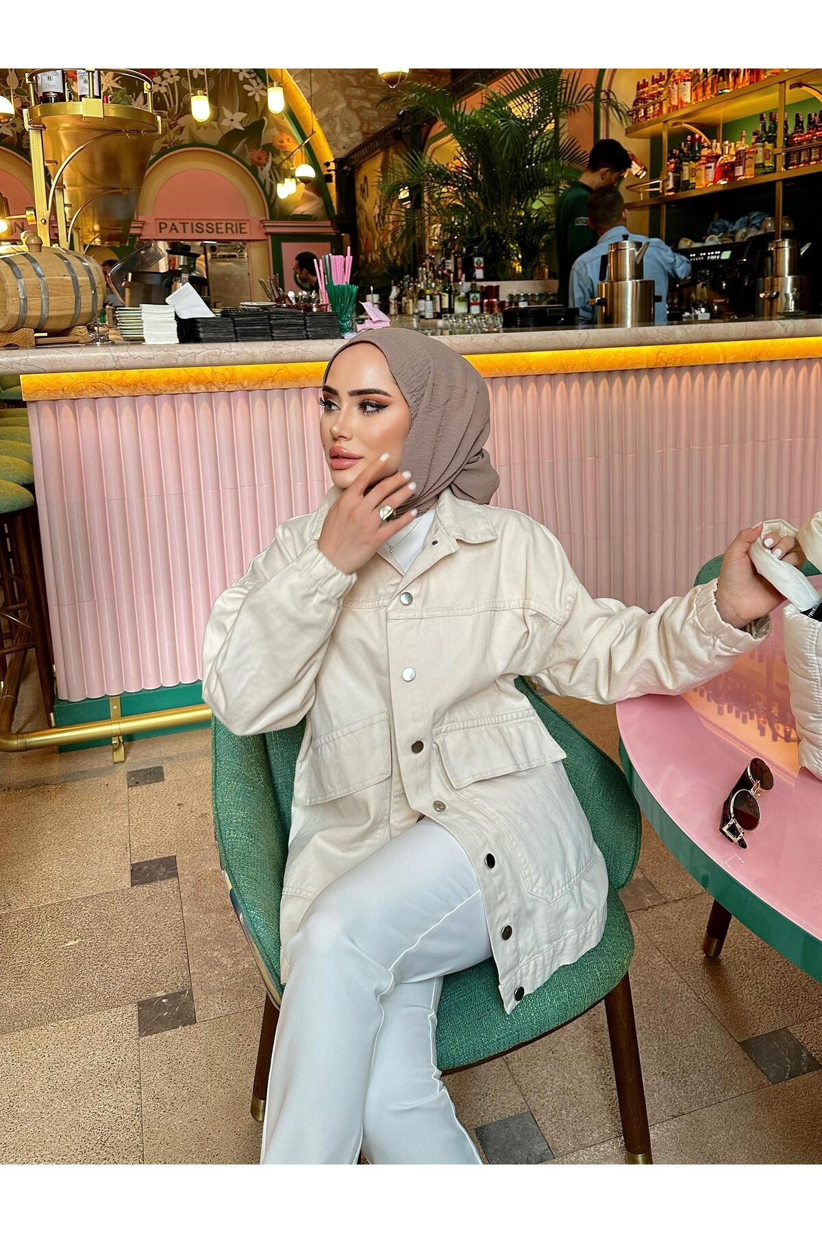 lurex moda  ÇAPRAZ CEPLİ OVERSİZE KESİM KOLLARI LASTİKLİ KOT CEKET - Görsel 3