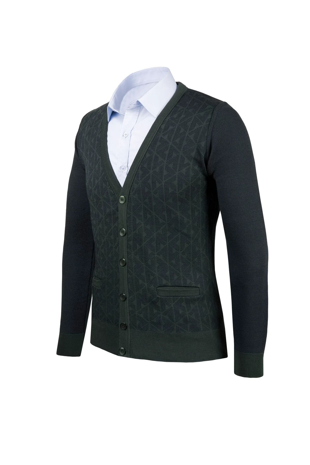 ژاکت جلو باز خاکستری مردانه V NECK بافندگی قالب کلاسیک Çizgi Triko