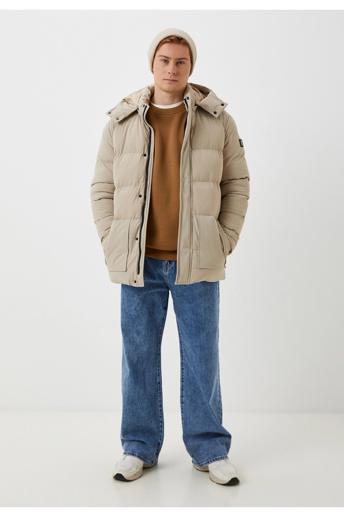 Ncs Men s Puffer Coat BEIGE Hooded Thermo Filled and Inner Lined 6 Pocket Stand Collar Coat NCS JEANS 4988