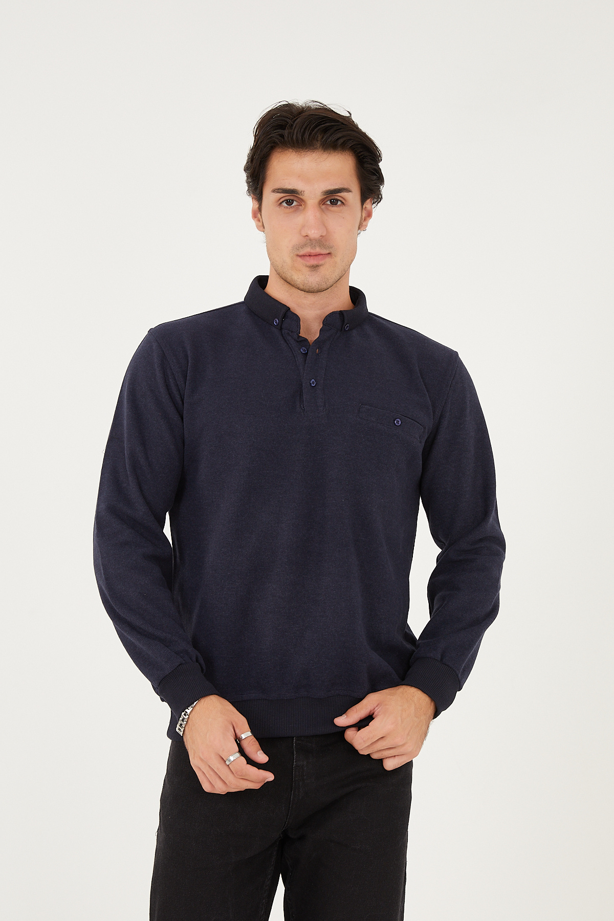 یقه پیراهن جیبی مردانه KMKOMBİN DAD SPECIAL THESSALONIKI SWEATER — سرمه‌ای ÖZELSELANİK1628 — تصویر 3 از 8