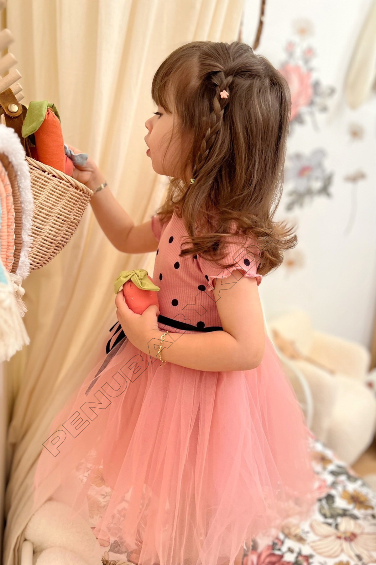 penu baby kids Gül Kurusu Puantiyeli Tütülü Kısa Kol Kız Bebek Elbise - Emily fotoğrafı 4 (önizleme)