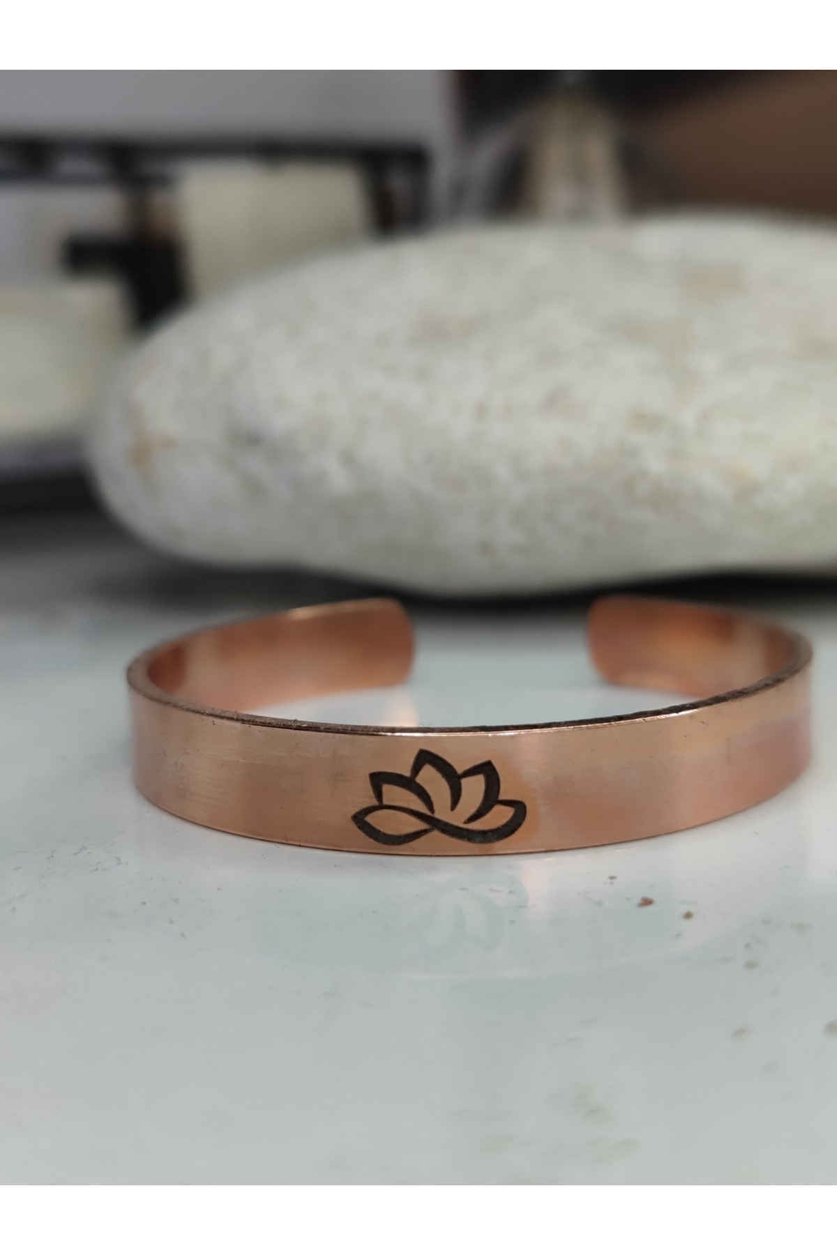 %100 Gerçek Saf Bakır Rune Lotus Çiçek Sonsuzluk Motifli Bakır Bileklik