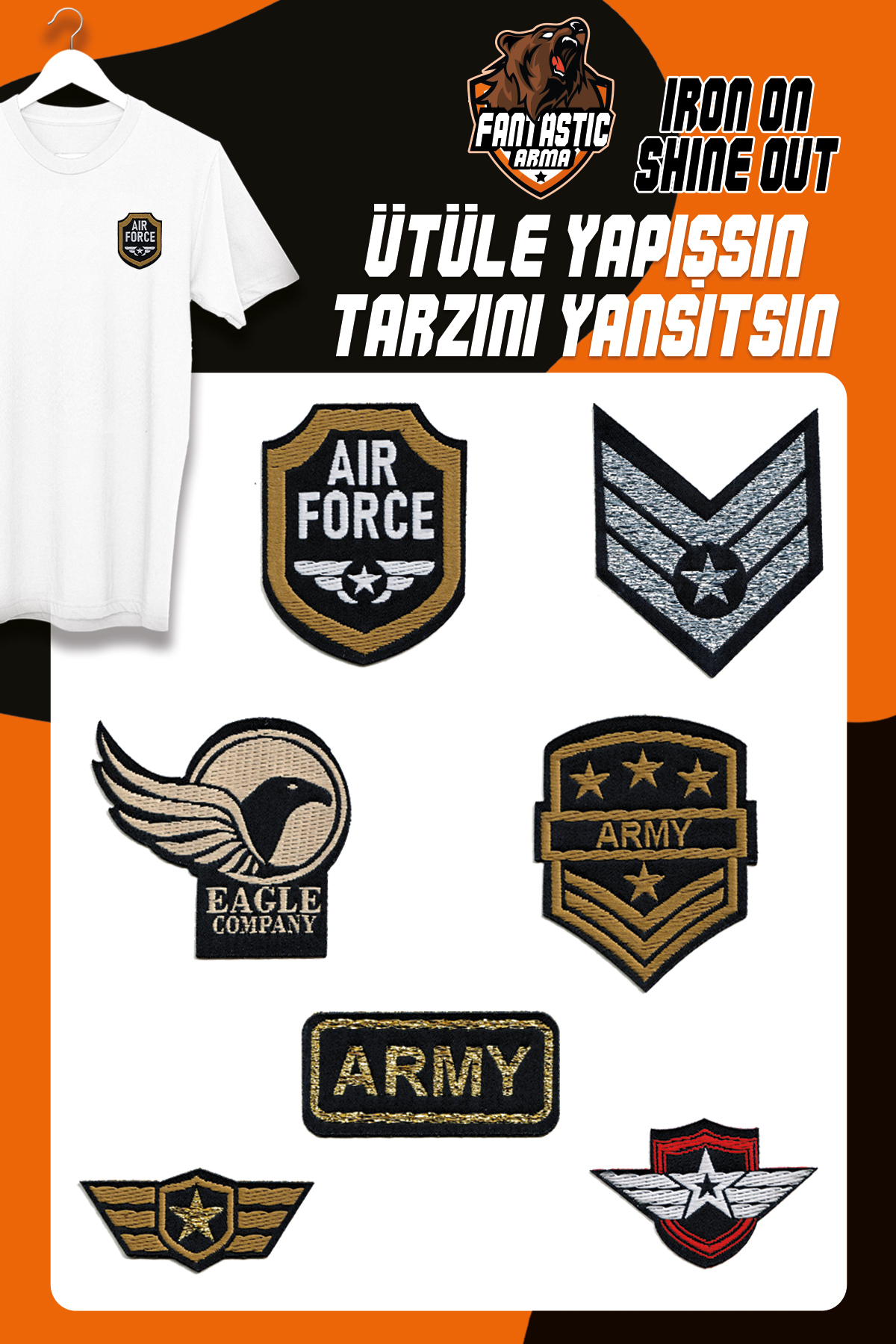 FANTASTIC ARMA Ütü Ile Yapışan Dokuma Arma Seti Patch Yama Asker/army, Air Force Modeli