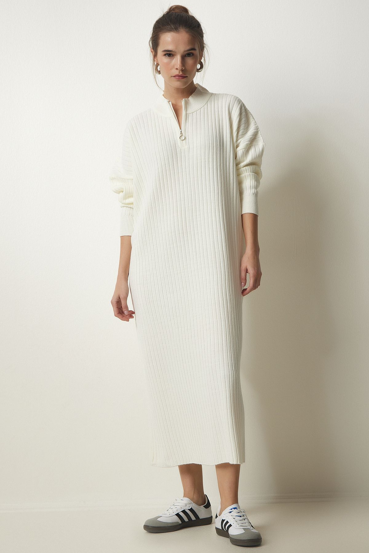 Happiness İstanbul Rochie De Tricotaj Oversize Cu Nervuri Pentru Femei Femeie - Standard