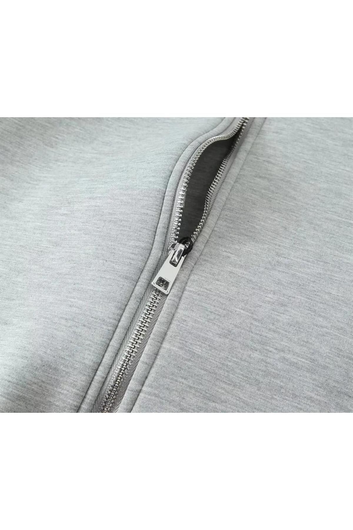 Touz-Cardigan cu glugă unisex gri cu fermoar supradimensionat imprimat cu logo Küt Küt Berserk 4