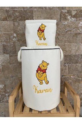 HS Home Baby İsme Özel Winnie The Pooh Nakışlı Bez Kirli & Oyuncak Sepet Seti