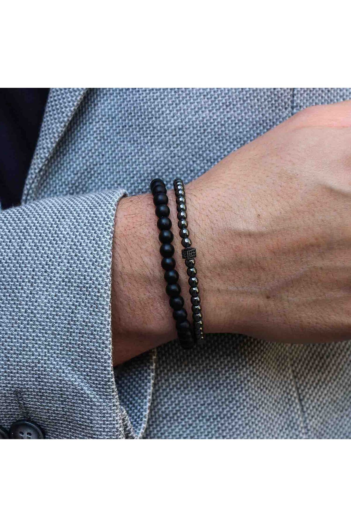 renery Hematite and Onyx Bracelet Set Trendyol
