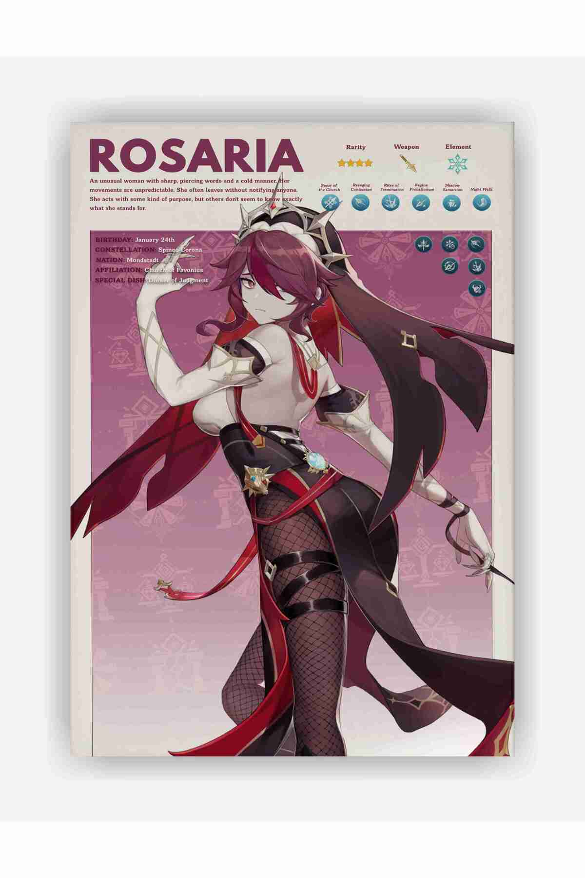 Genshin Impact Rosaria Gaming Anime Wall Poster - Thick Paper - Frameless