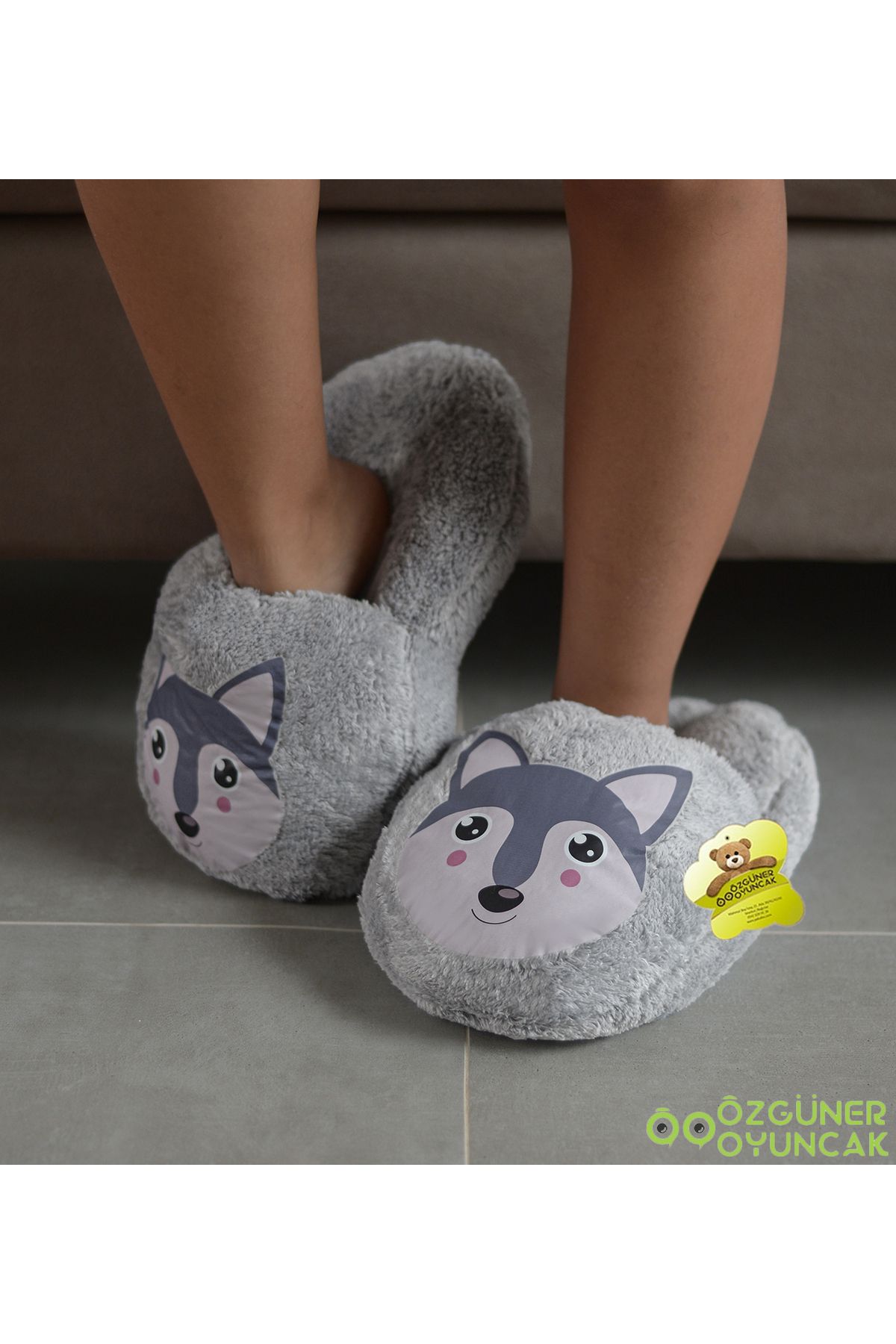 ZG NER Loose Size Plush Slippers with Cute Animal Pattern Trendyol