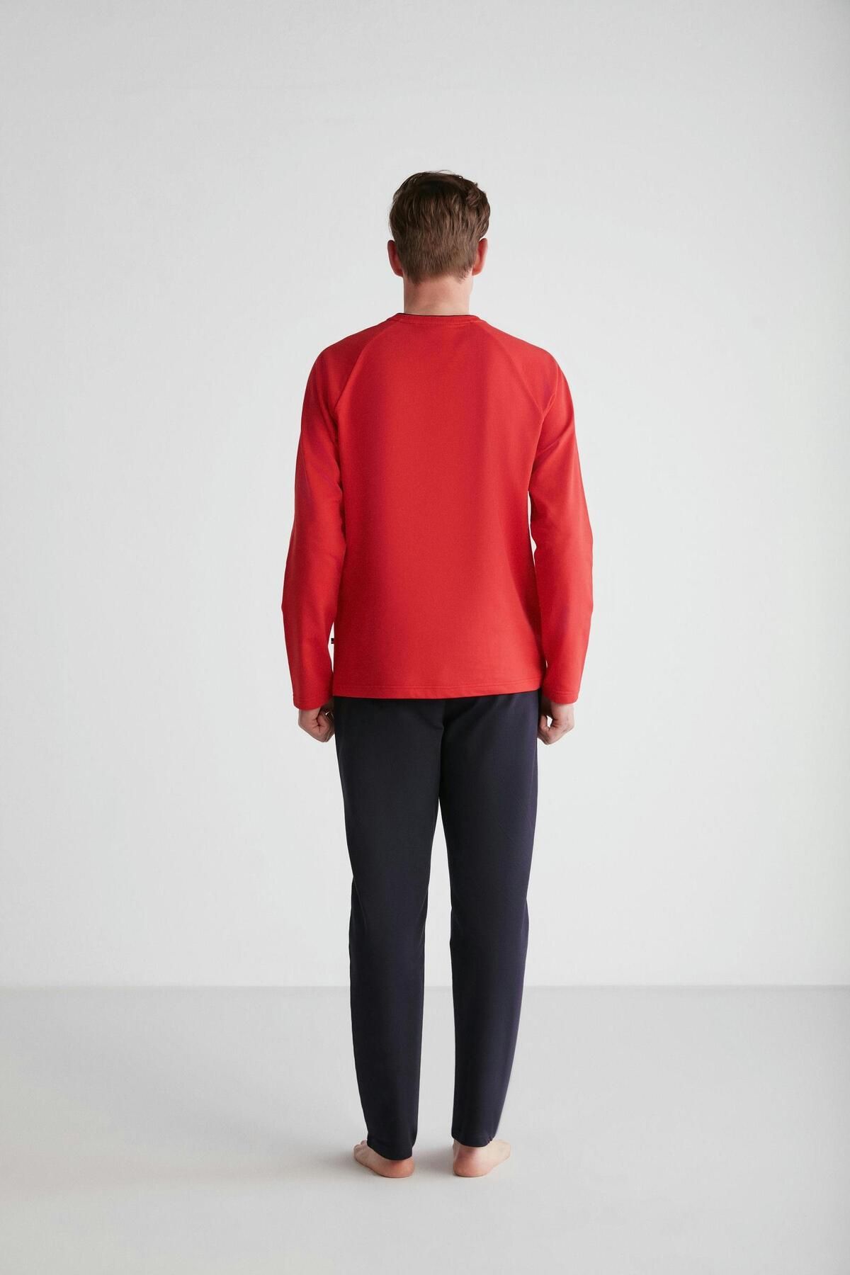 ست پیژامه قرمز مردانه لباس خواب یقه گرد U.S. Polo Assn.