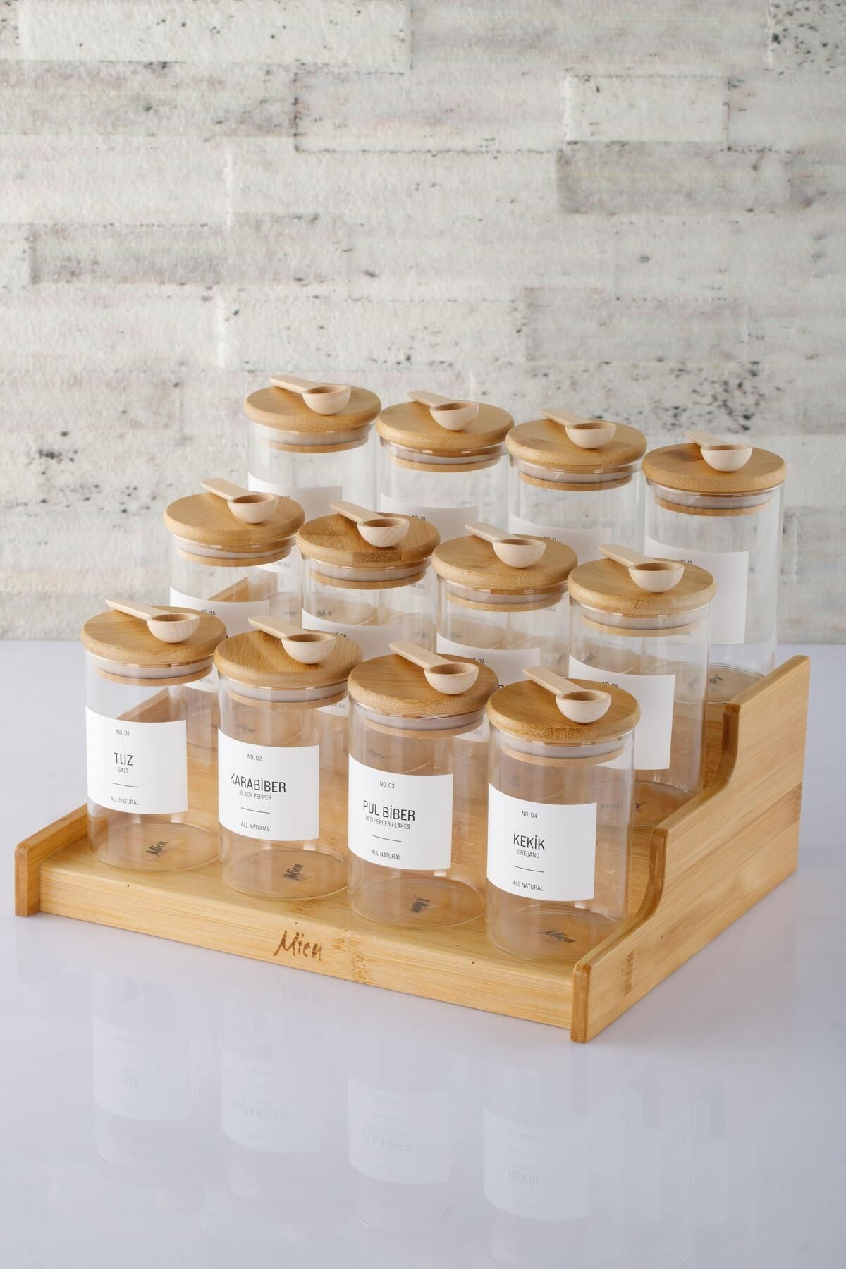 ANJEAHOME Loyada 12 Piece 300 ML Glass Spice Jar Set with Bamboo