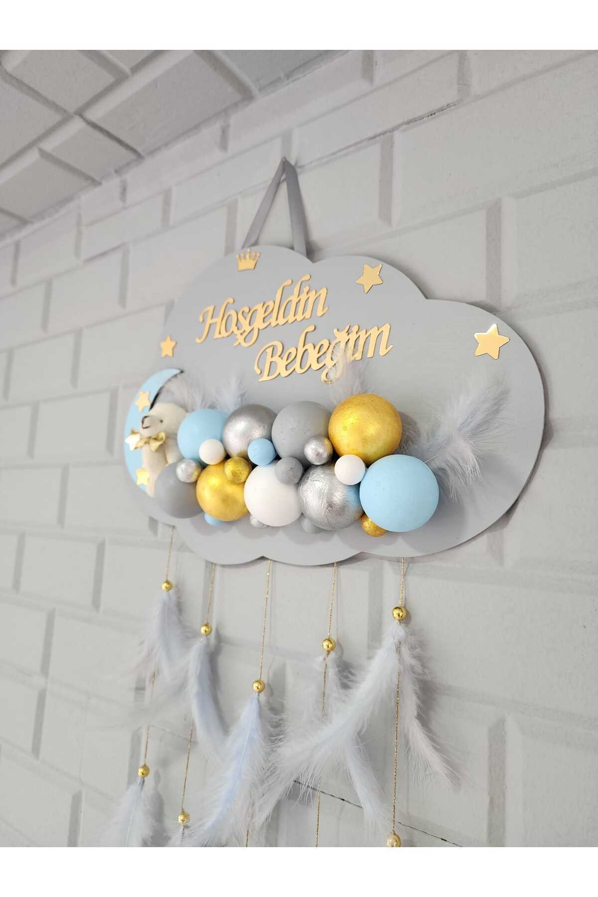 HD Different Kapı Süsü Ahşap Bulut Kapısüsü Bebek Odası Isimlik Strafor Toplu fotoğrafı 4 (önizleme)