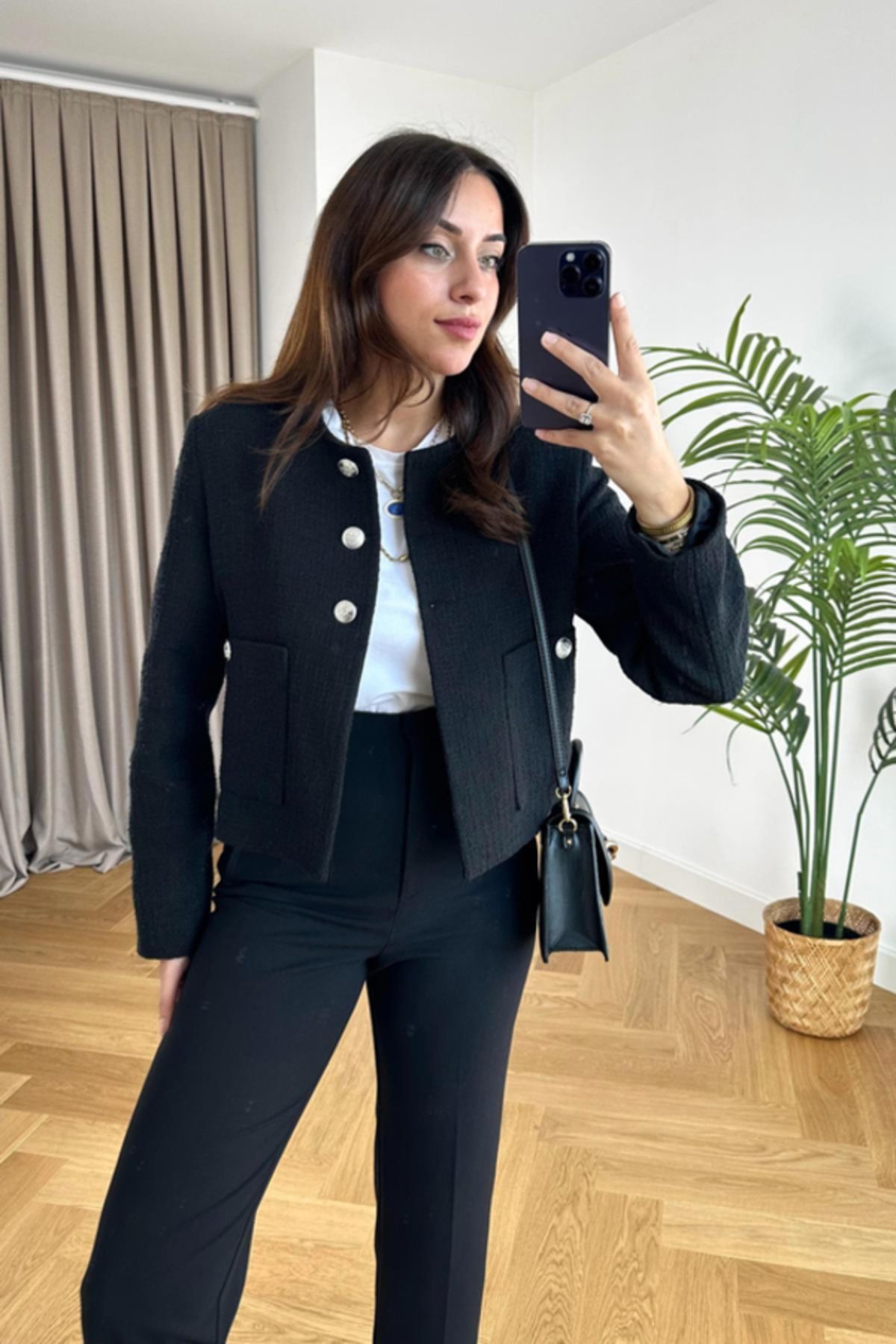Short black deals tweed jacket